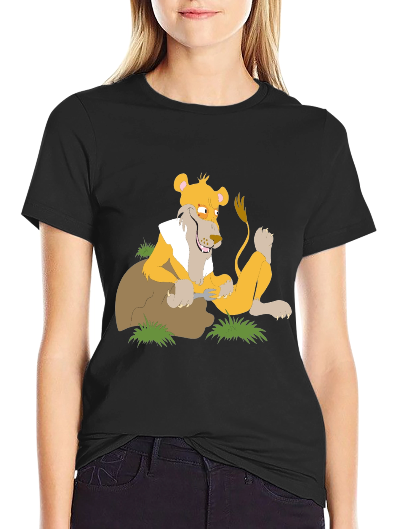 Lion Cartoon Graphic T-Shirt - Black