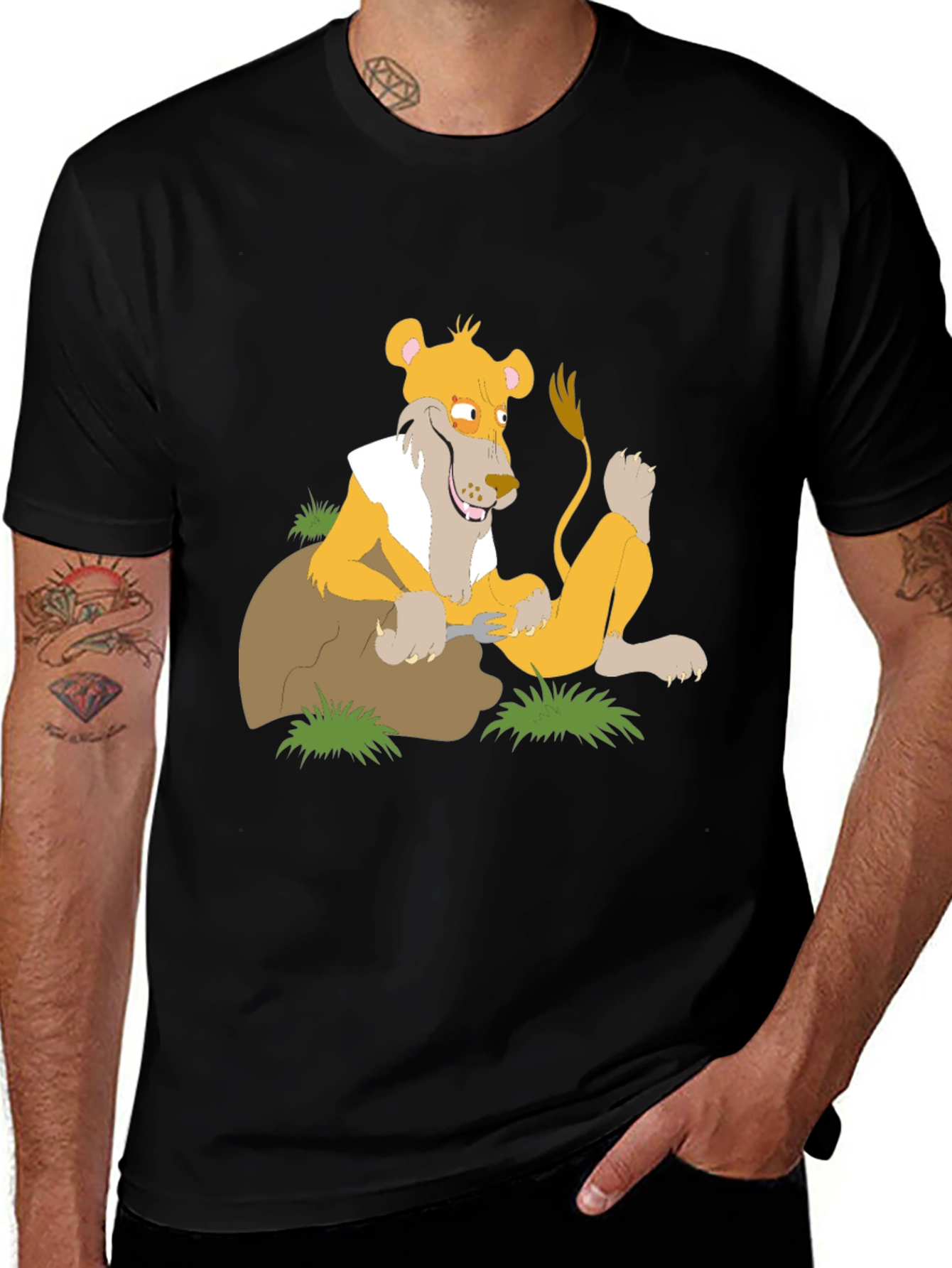 Lion Cartoon Graphic T-Shirt - Black