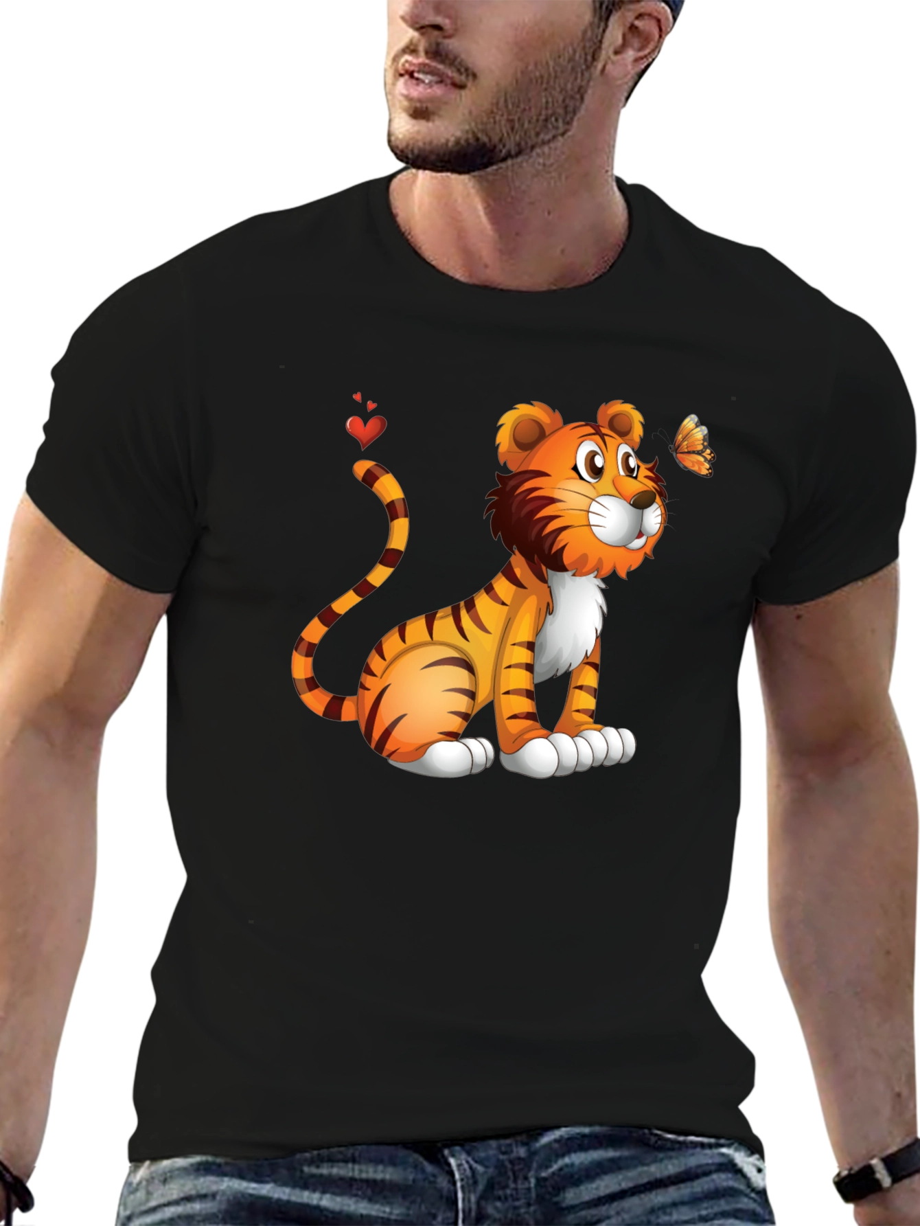 Tiger & Butterfly Graphic Tee - Black Cotton Blend