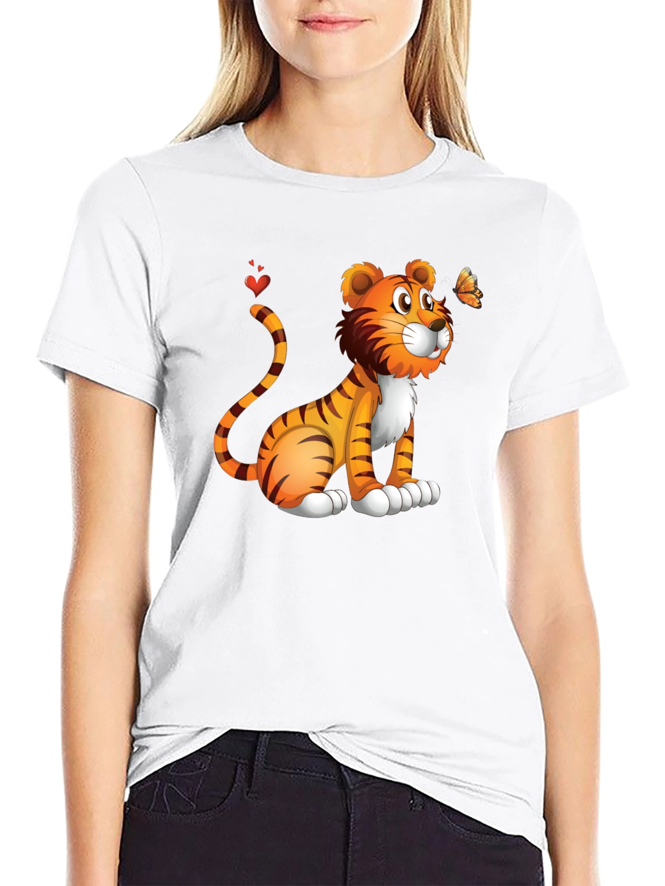 Tiger & Butterfly Graphic Tee - Black Cotton Blend
