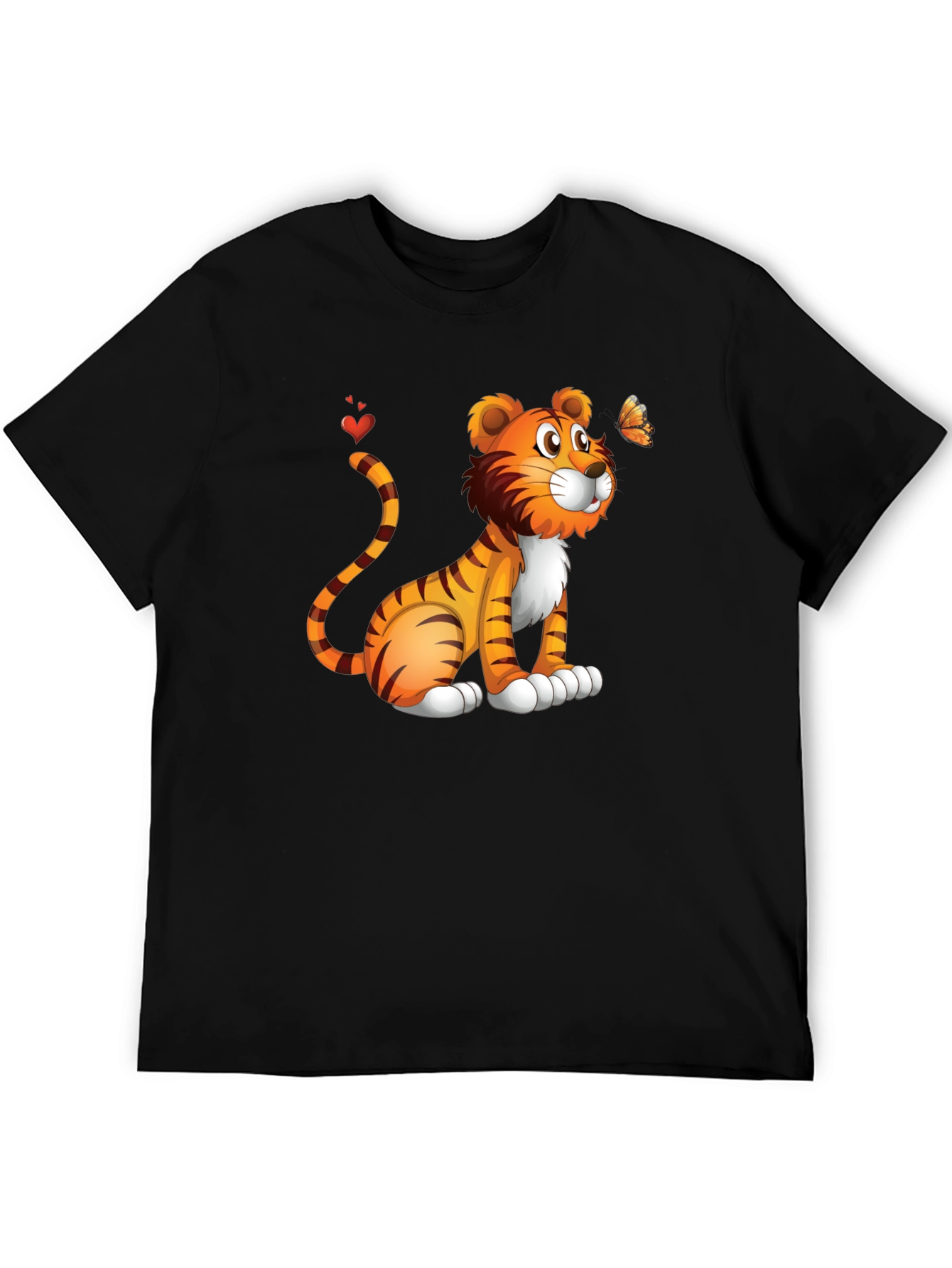 Tiger & Butterfly Graphic Tee - Black Cotton Blend