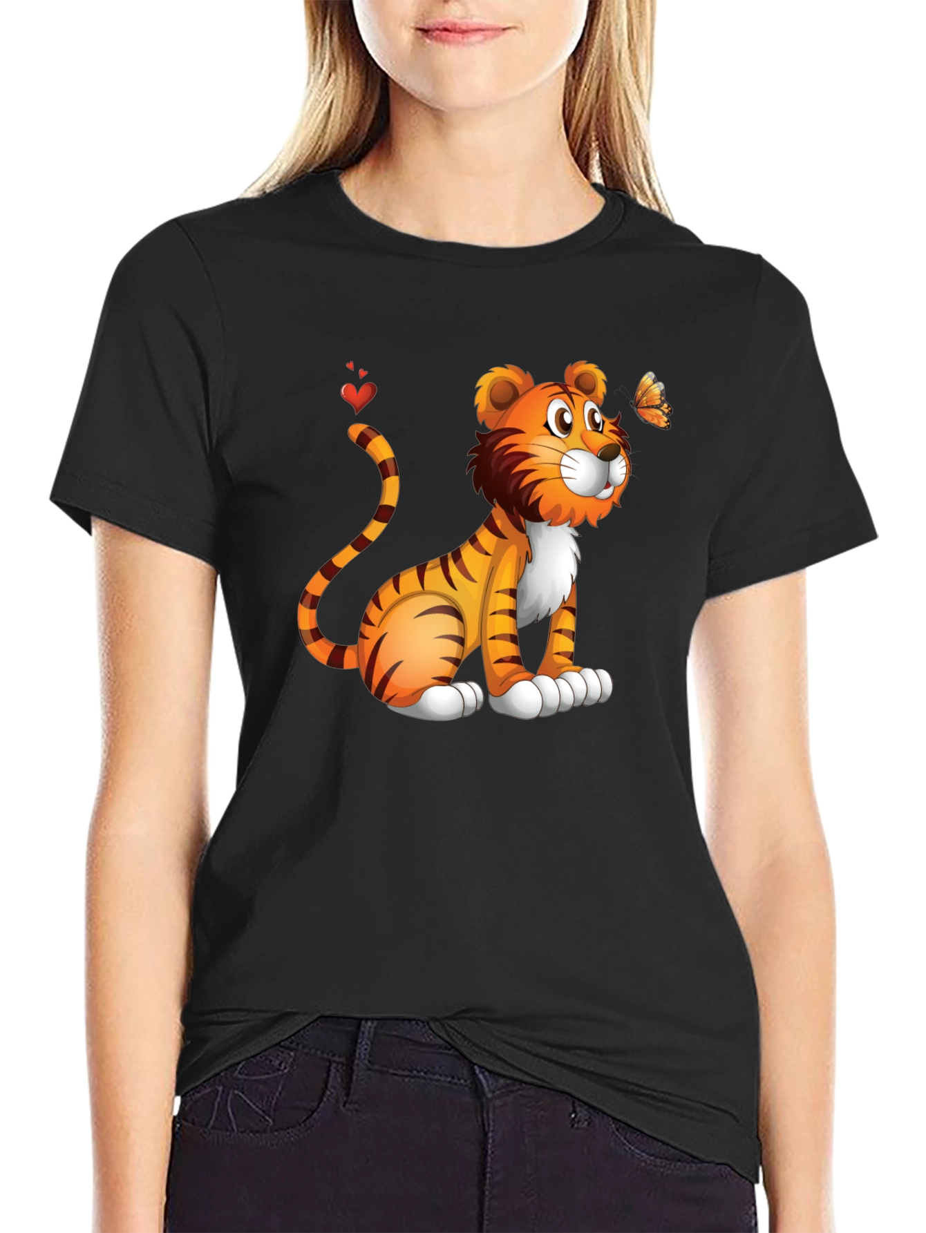 Tiger & Butterfly Graphic Tee - Black Cotton Blend