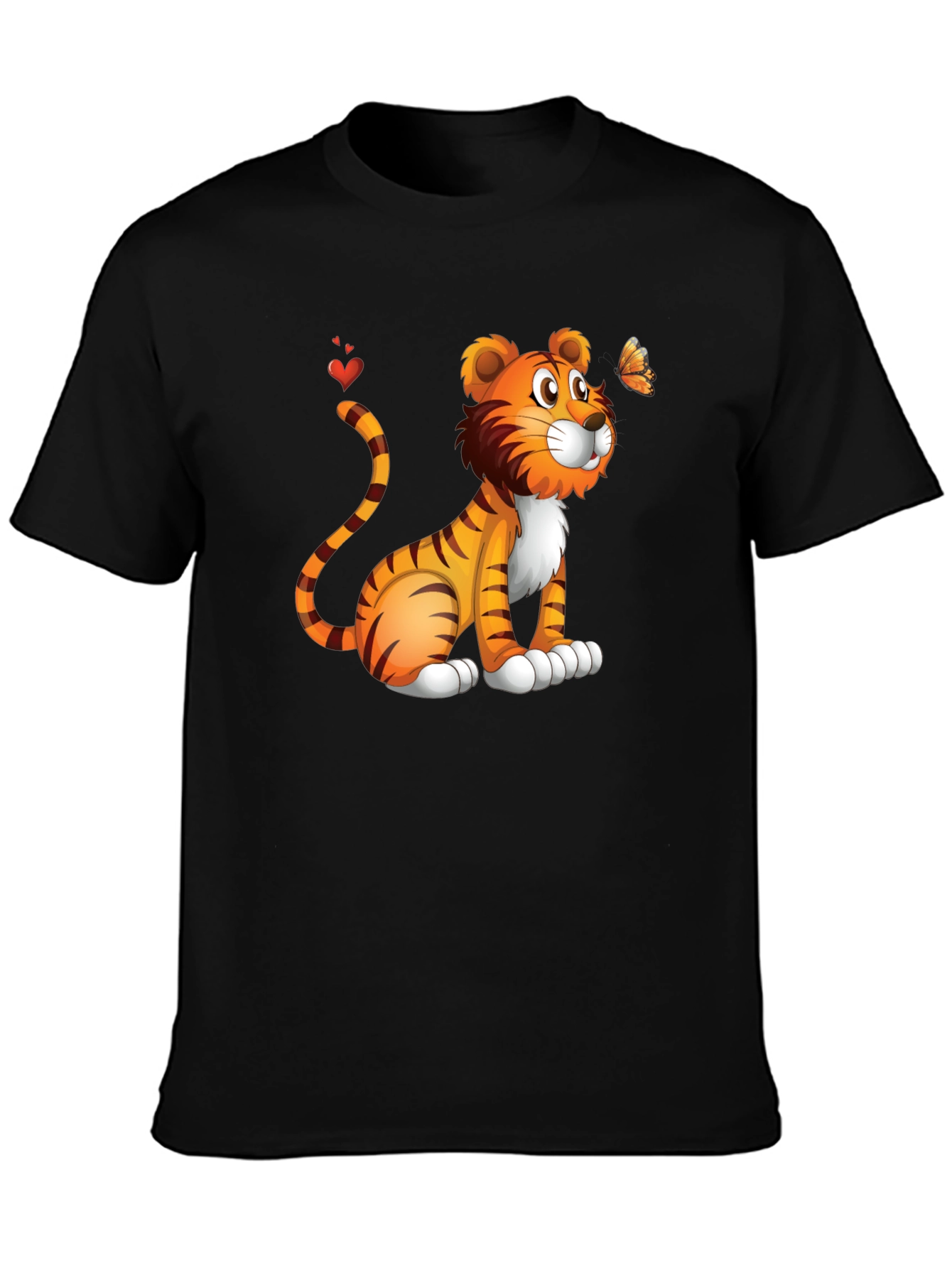 Tiger & Butterfly Graphic Tee - Black Cotton Blend
