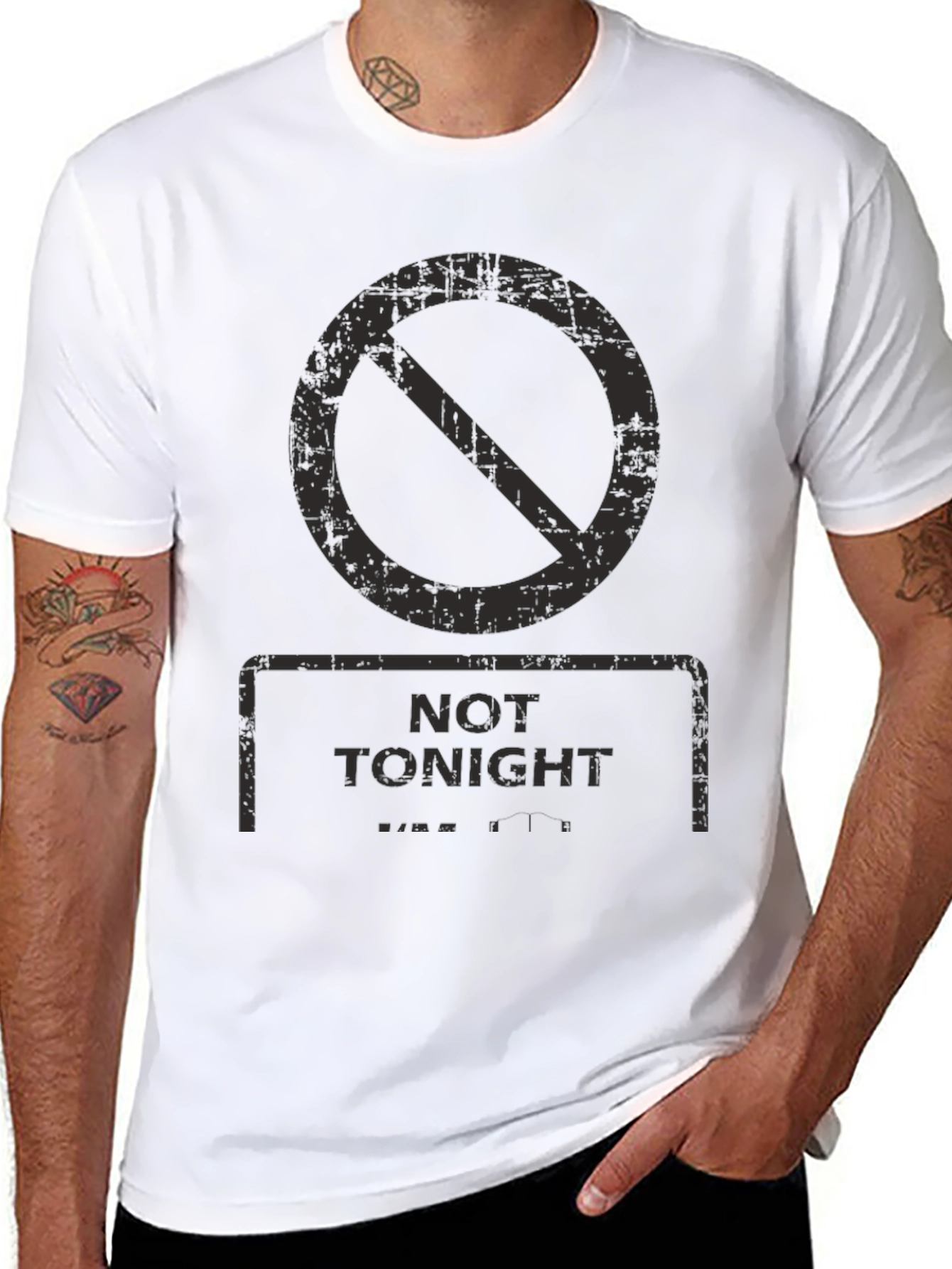 Not Tonight Graphic Tee - Black Crew Neck