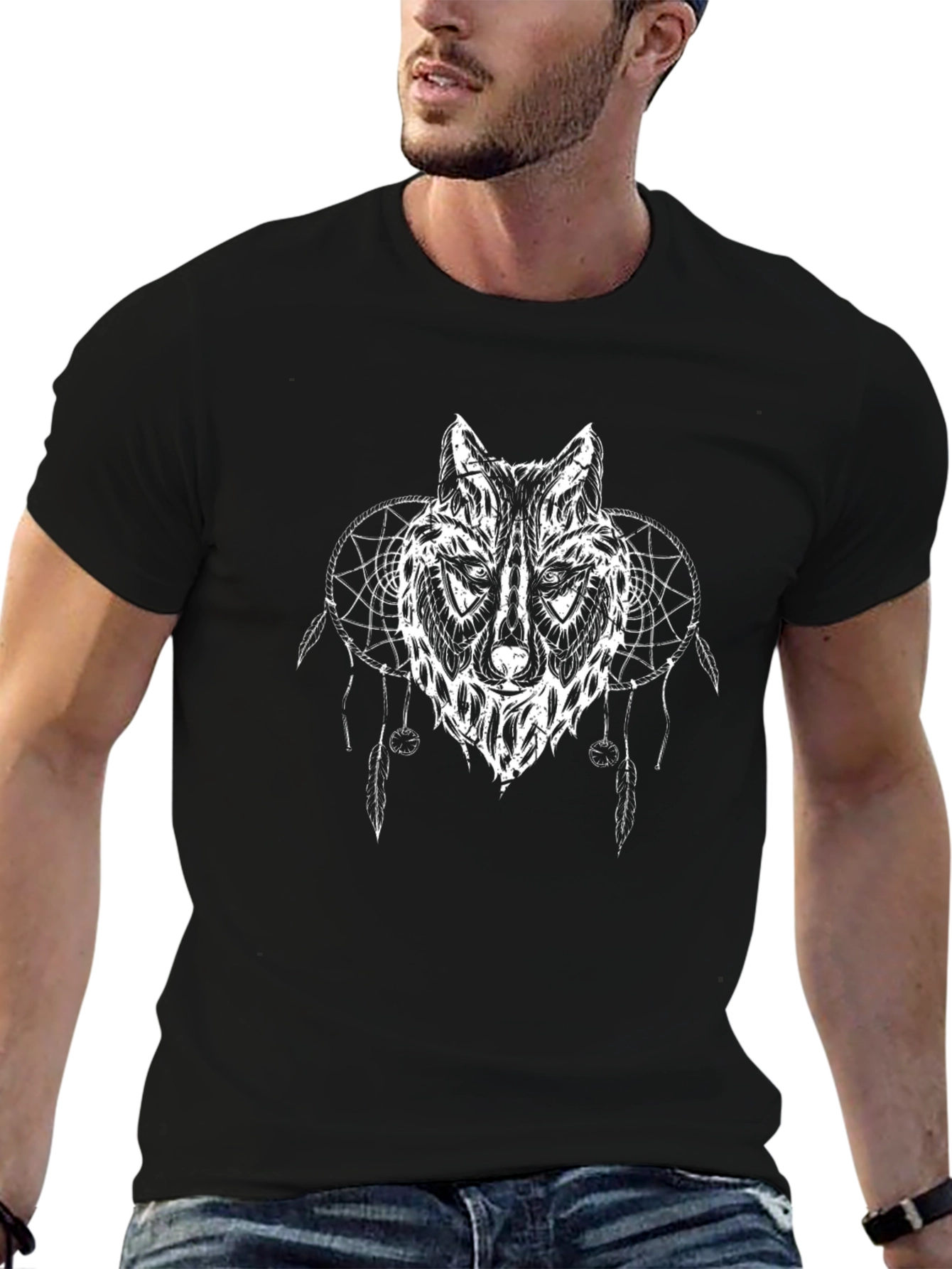 Wolf Dreamcatcher Graphic Tee - Black