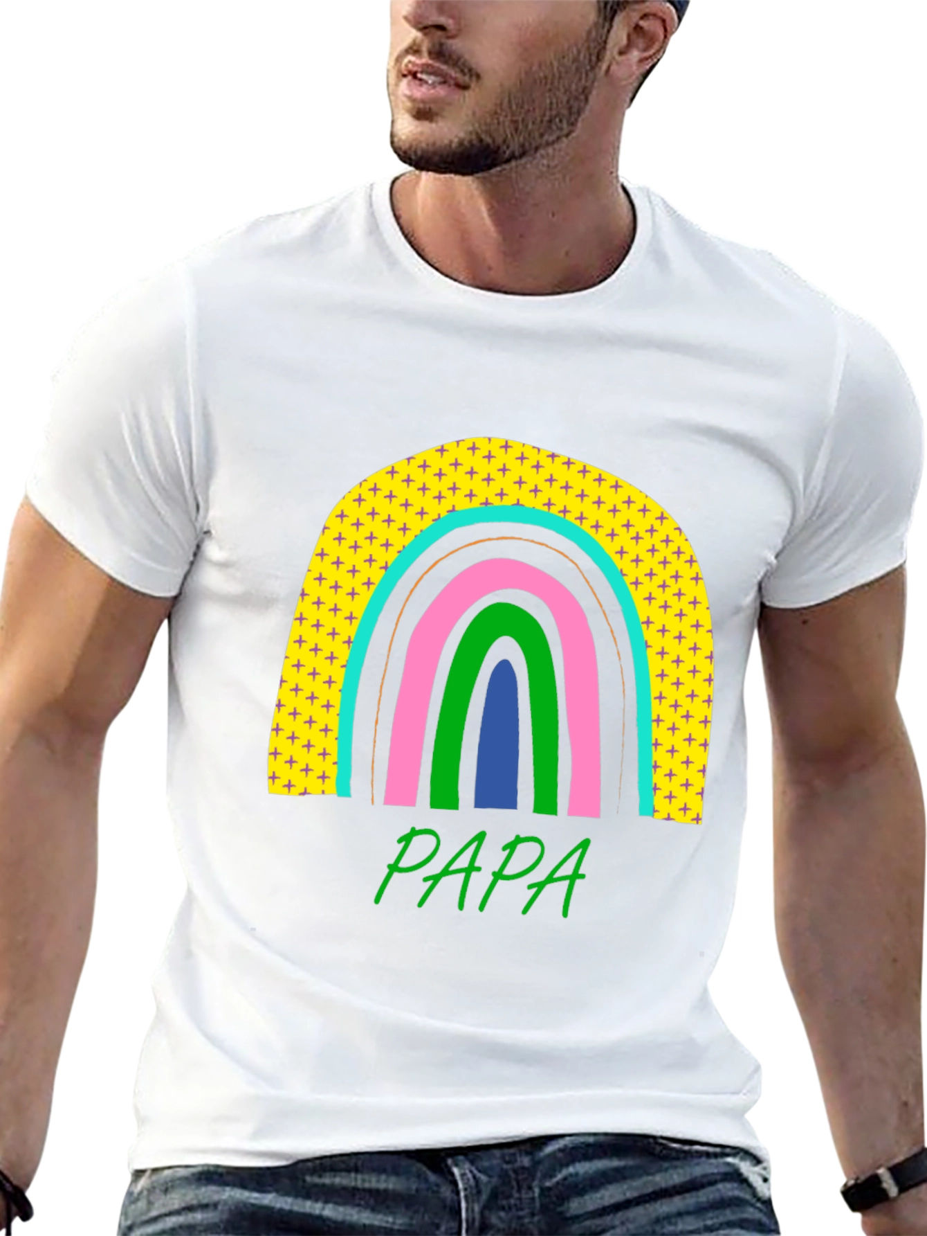 Papa Rainbow Graphic Tee - Fathers Day Gift
