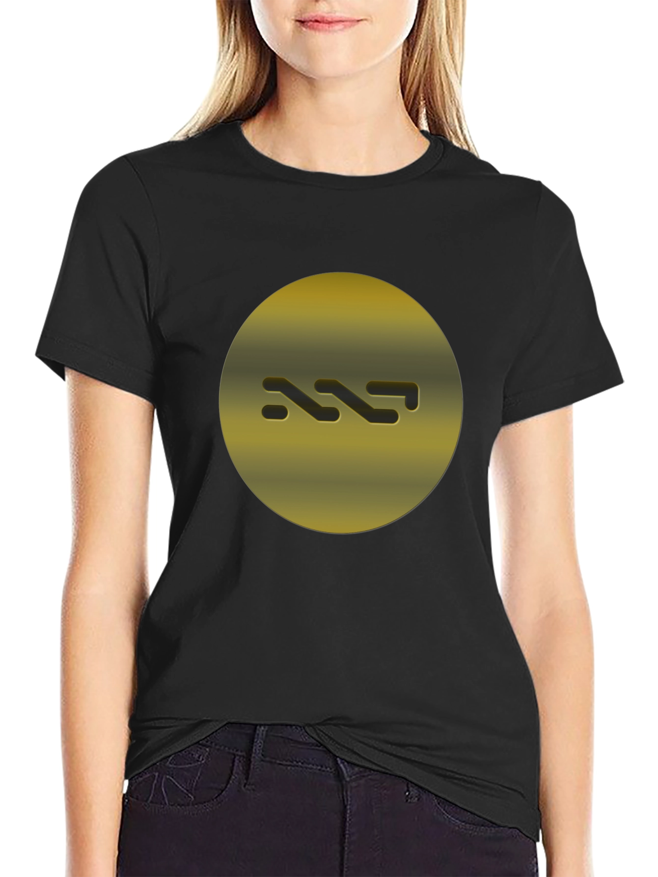Gold Abstract Graphic Print Black T-Shirt