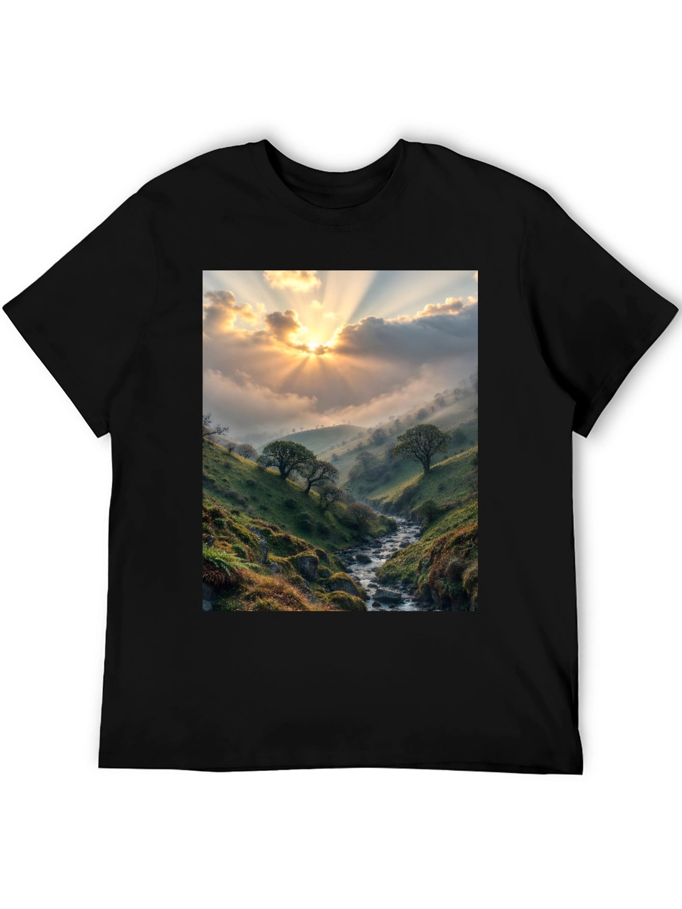 Sunlit Valley T-Shirt - Nature Scenery Tee