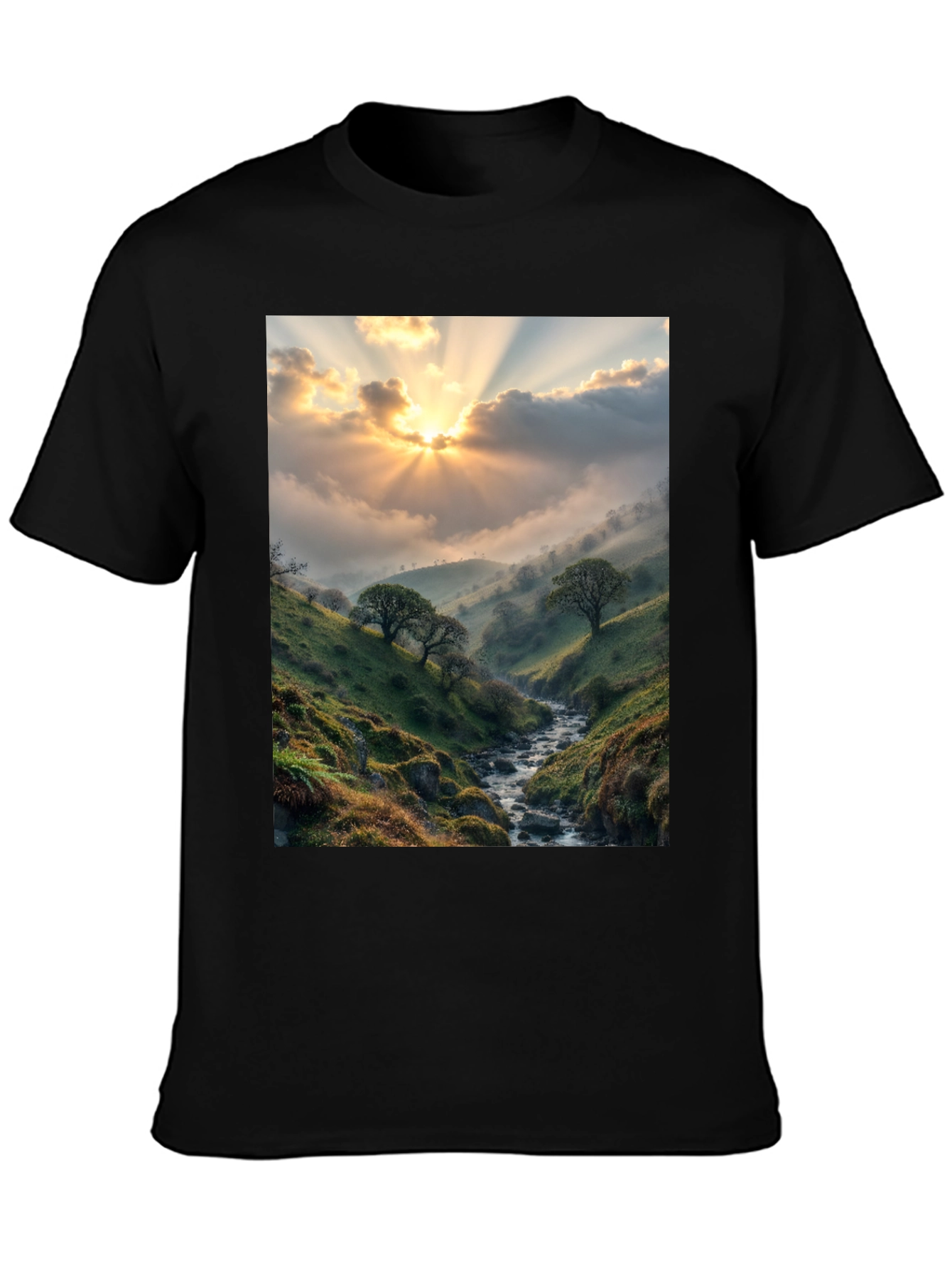 Sunlit Valley T-Shirt - Nature Scenery Tee