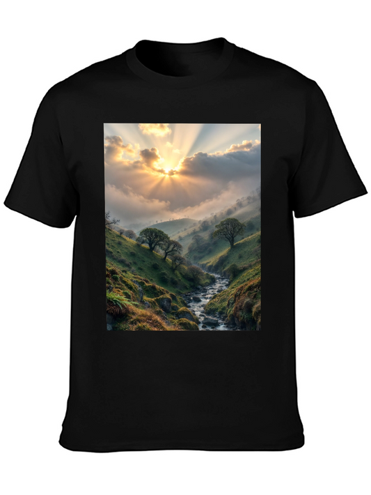 Sunlit Valley T-Shirt - Nature Scenery Tee