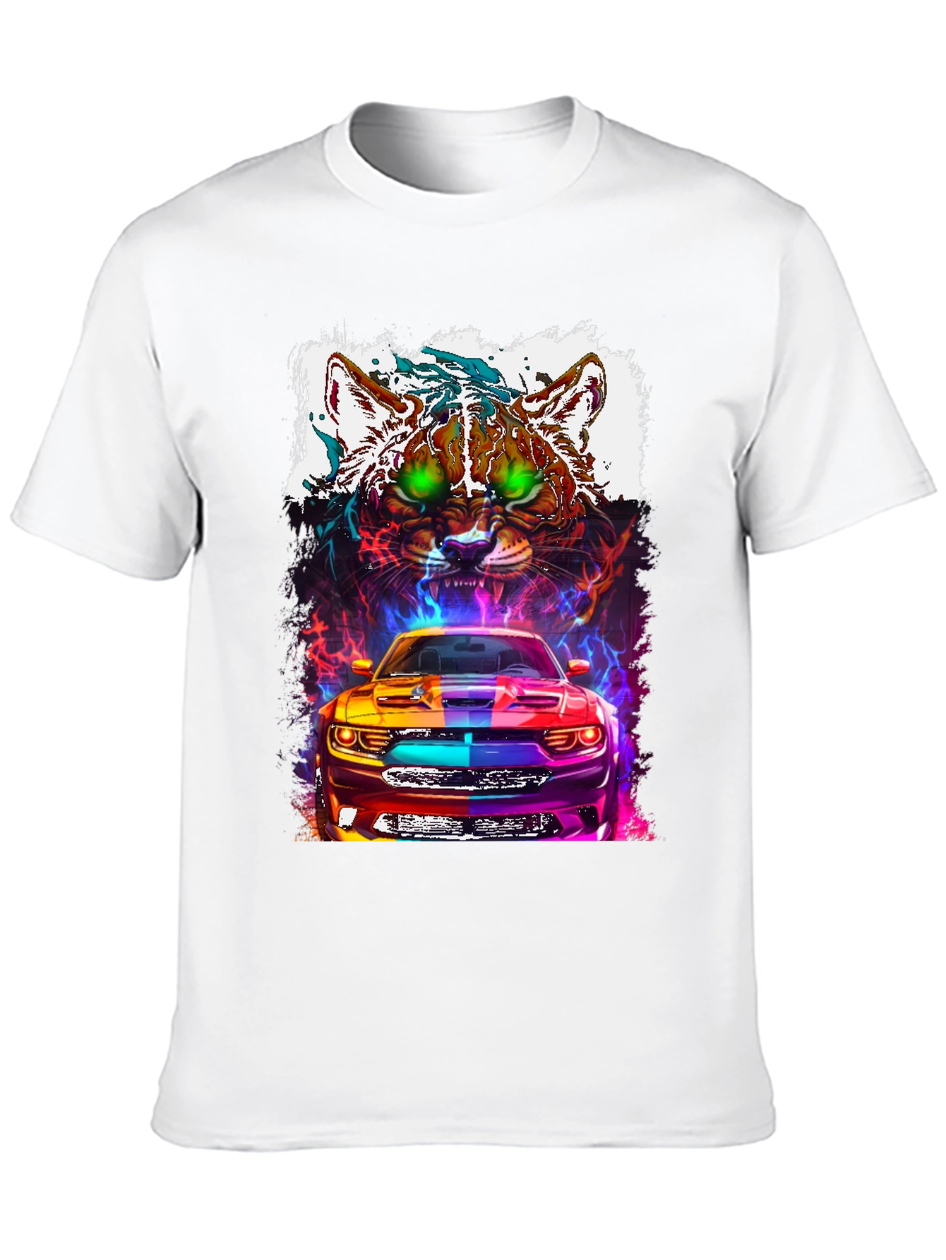 Car and Cat Graphic Tee - Cool Design