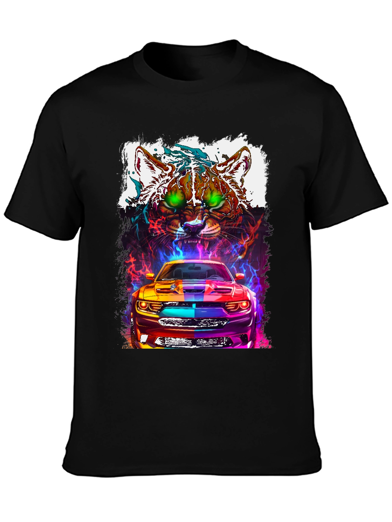 Car and Cat Graphic Tee - Cool Design