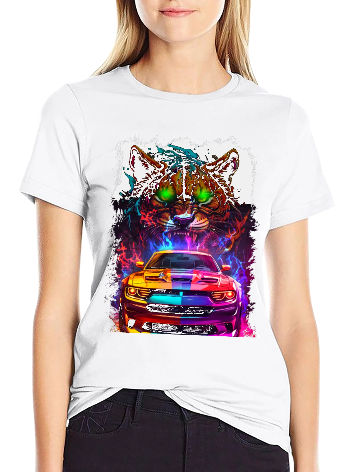 Car and Cat Graphic Tee - Cool Design