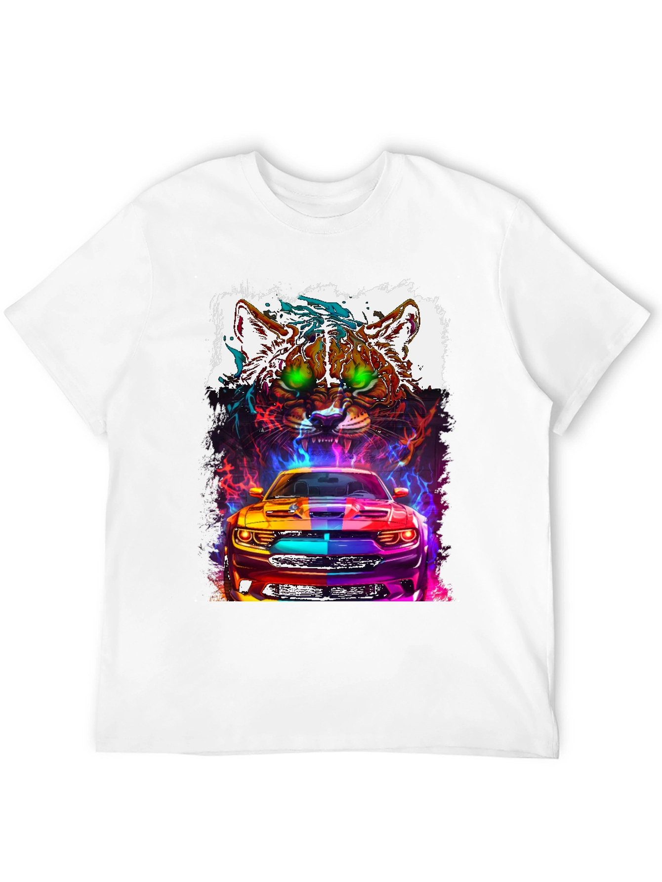 Car and Cat Graphic Tee - Cool Design