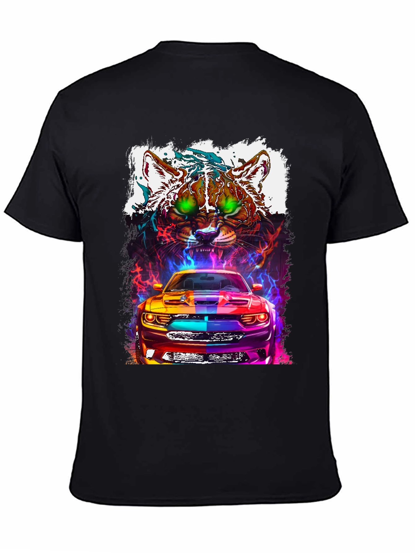 Car and Cat Graphic Tee - Cool Design