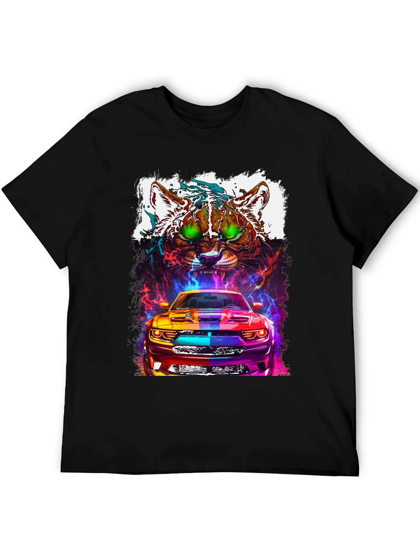 Car and Cat Graphic Tee - Cool Design