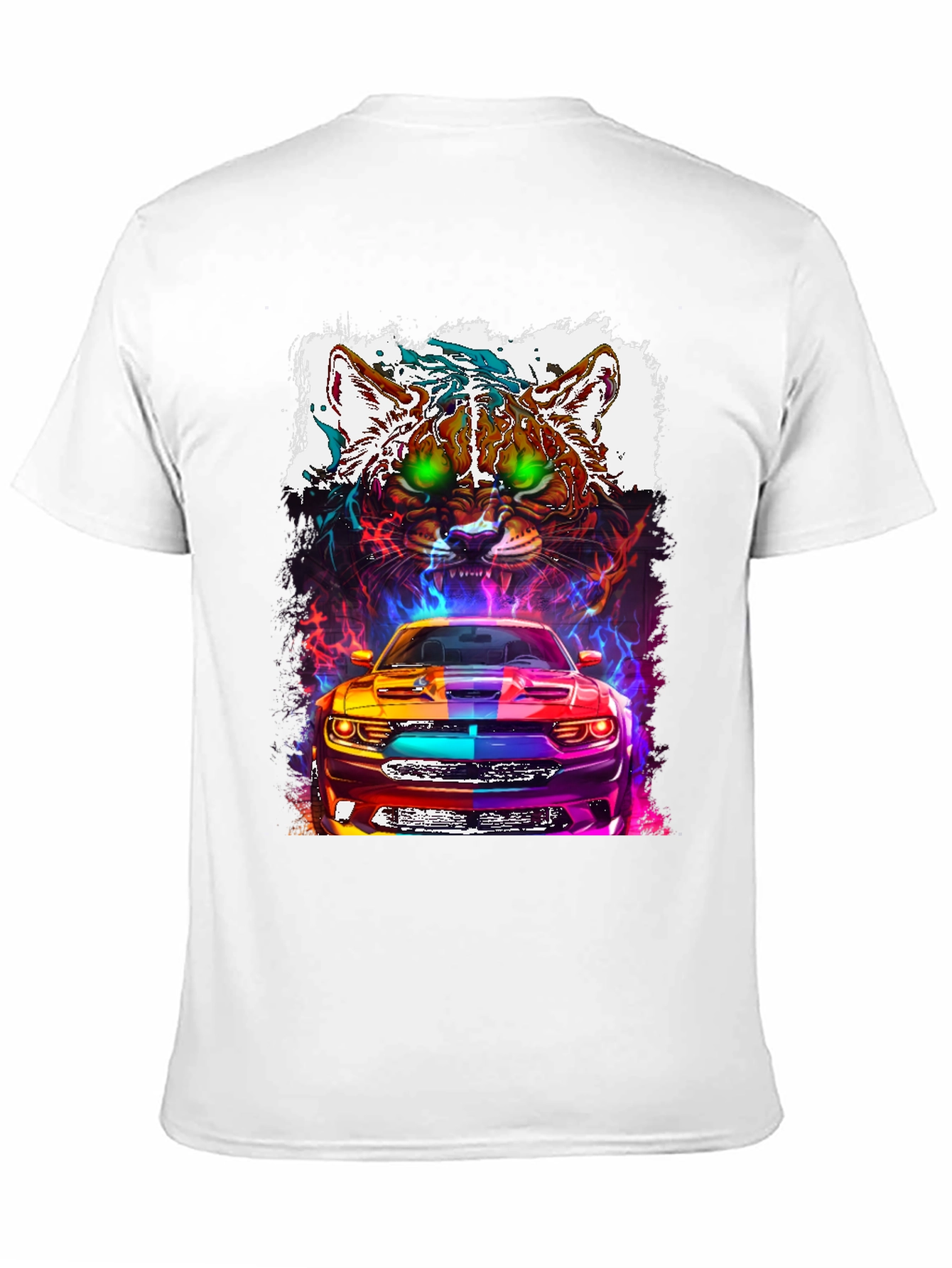 Car and Cat Graphic Tee - Cool Design