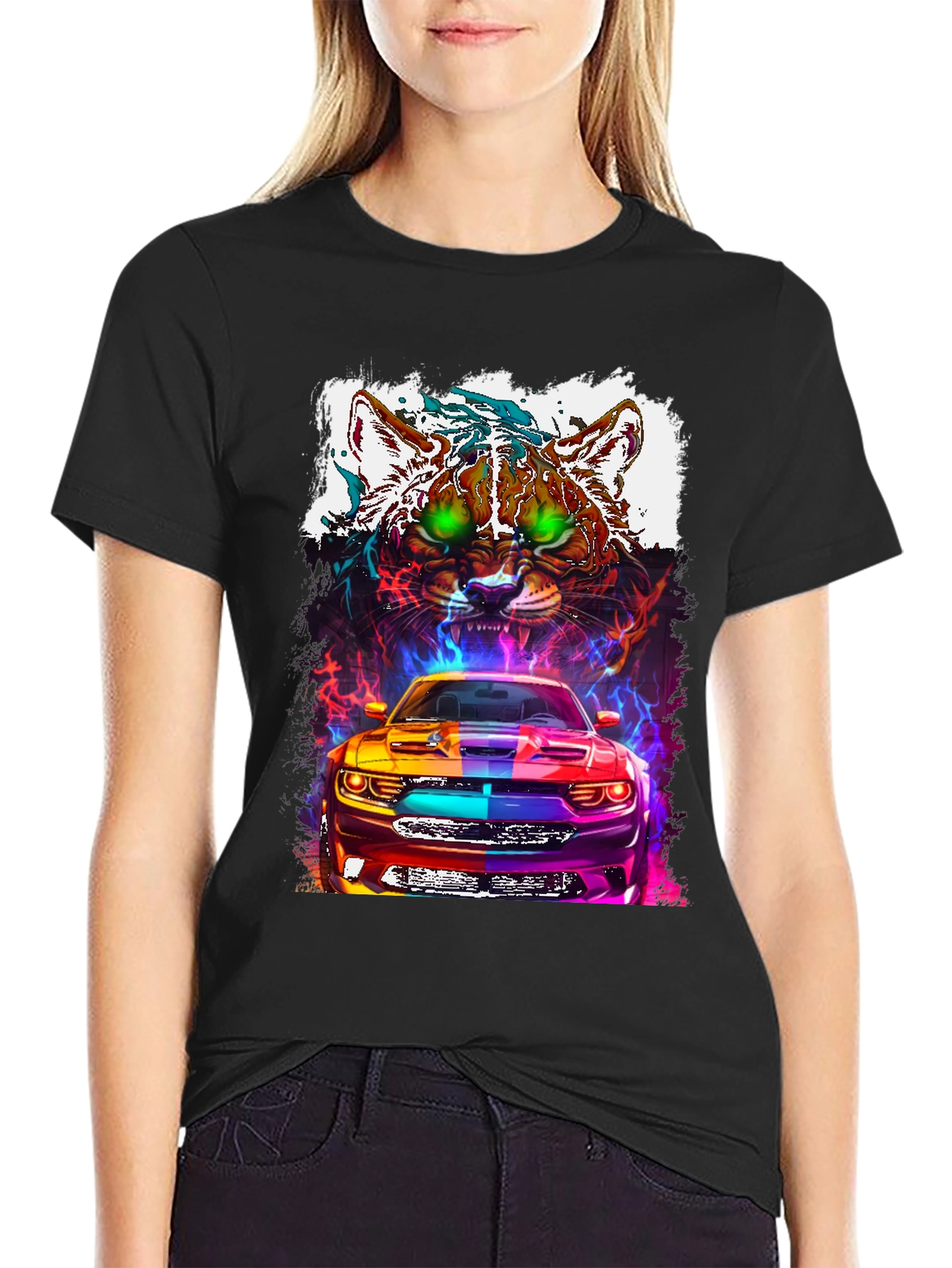 Car and Cat Graphic Tee - Cool Design