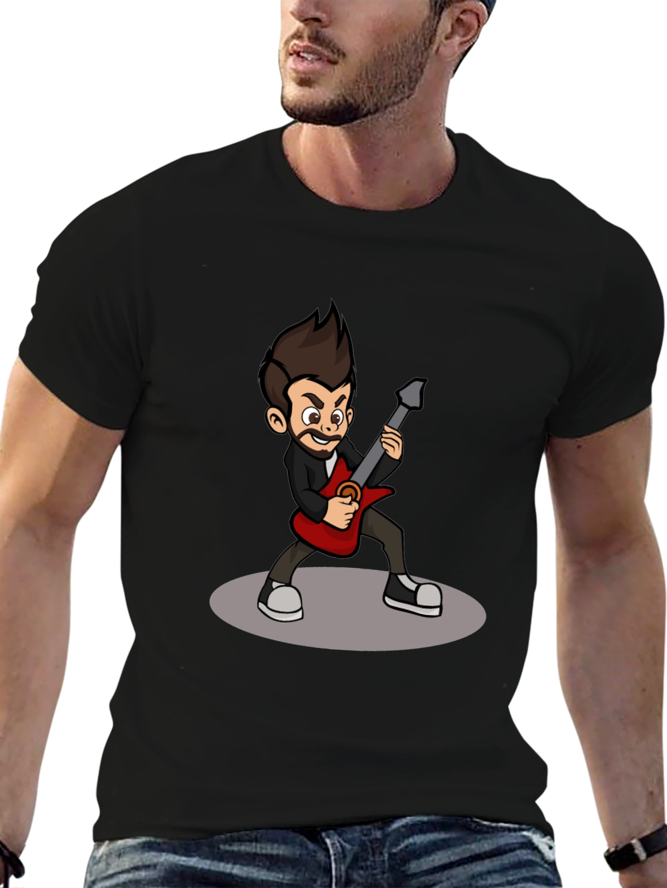 Cartoon Guitarist Graphic T-Shirt