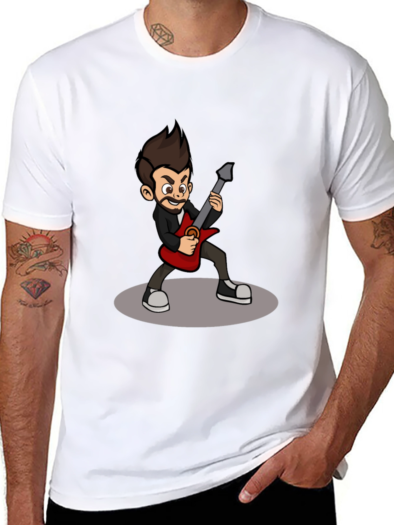 Cartoon Guitarist Graphic T-Shirt