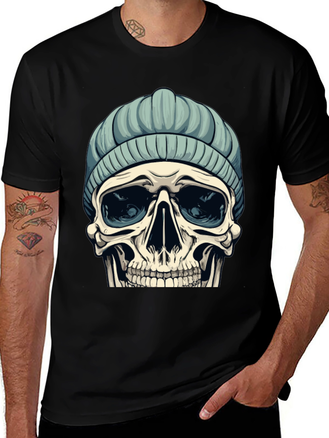 Skull with Beanie Graphic Tee
