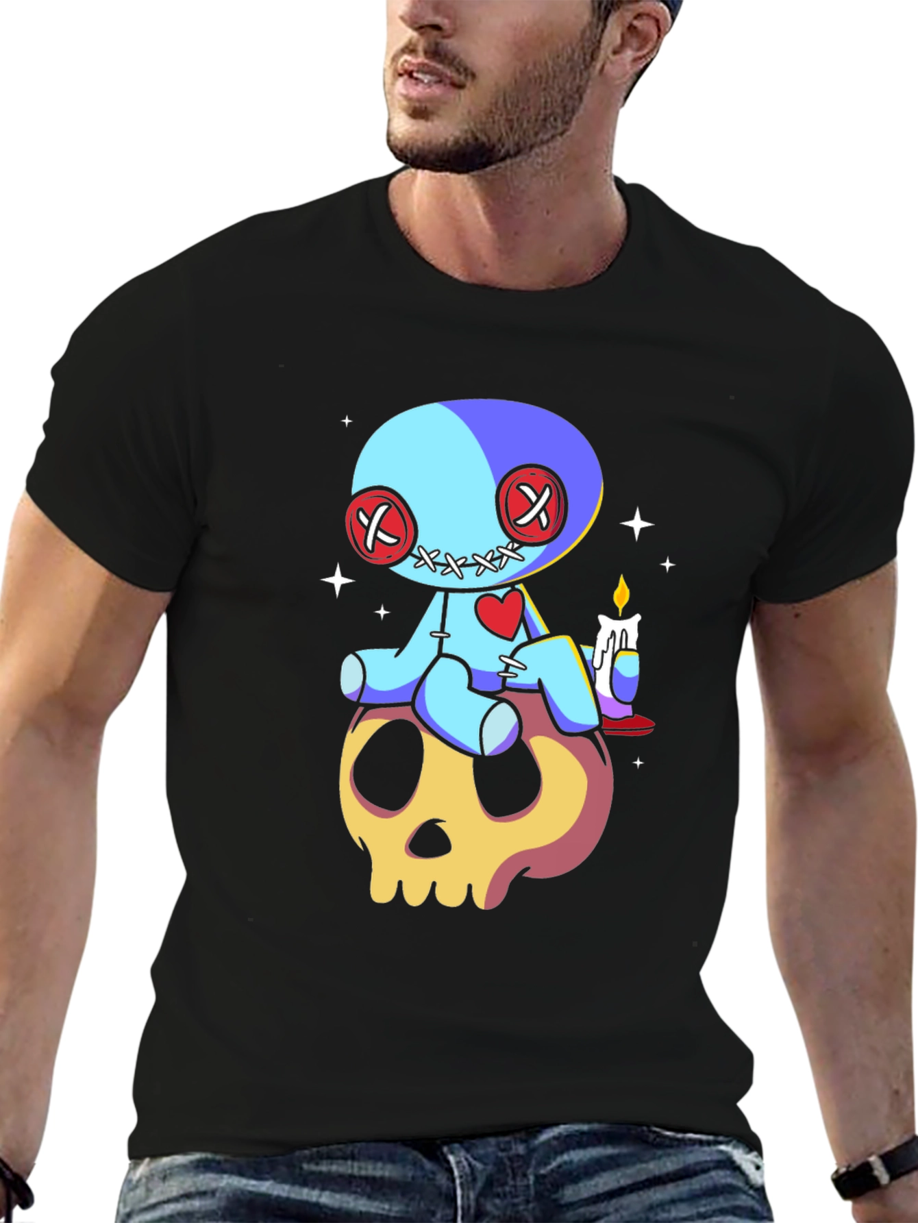 Voodoo Doll Skull Graphic Tee - Spooky Cute Style