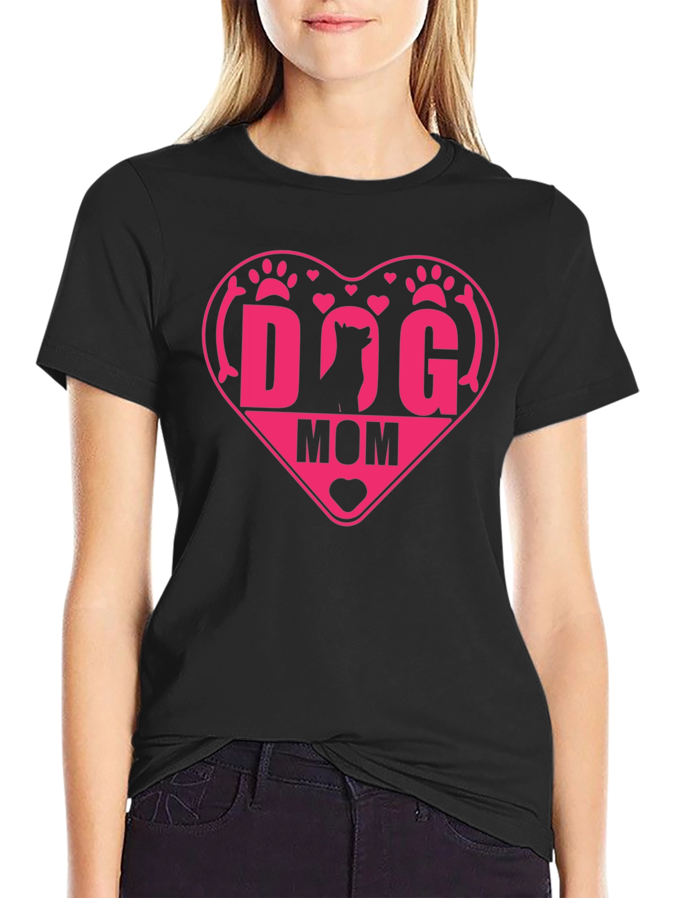 Dog Mom Heart T-Shirt - Black