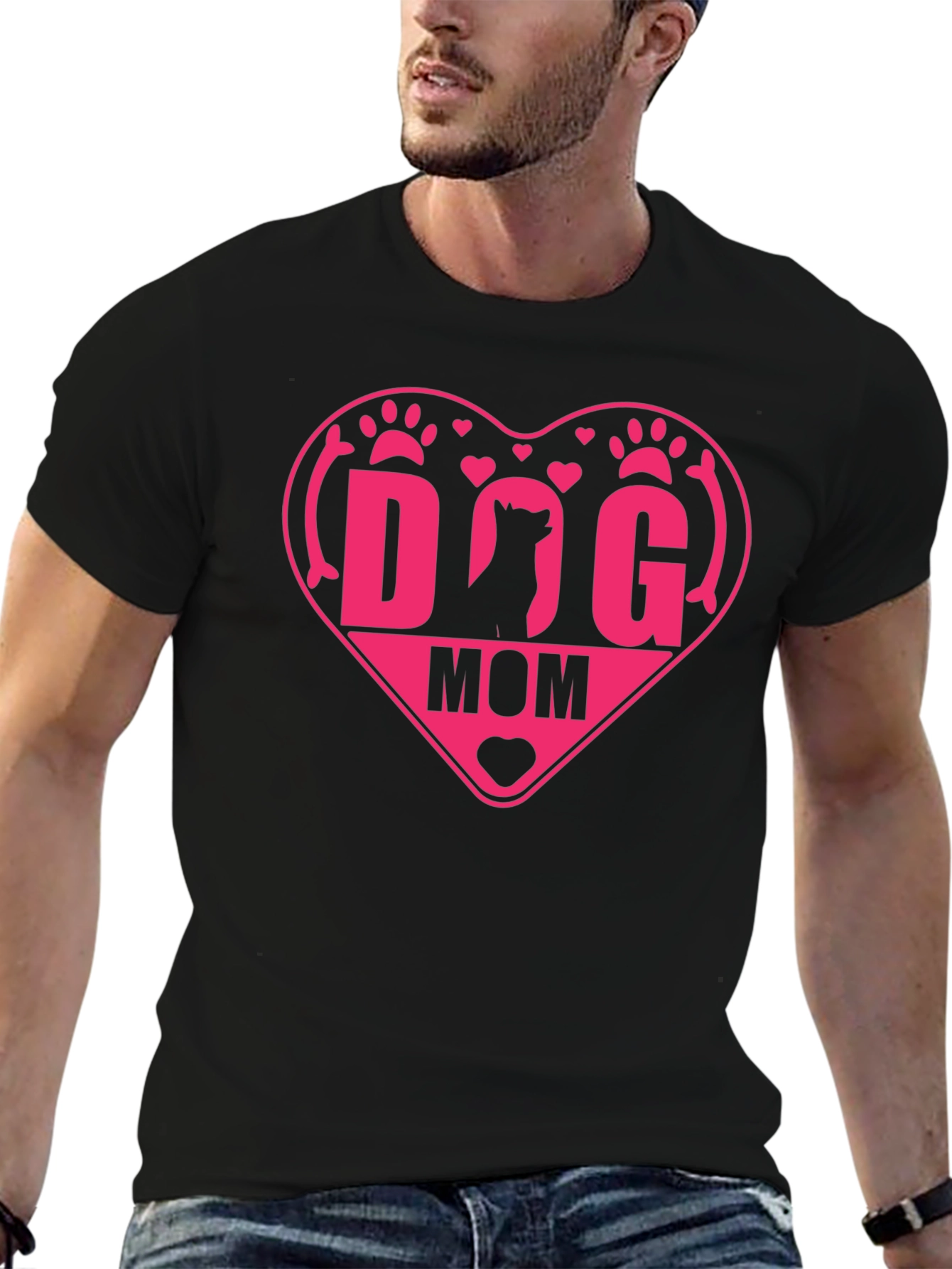 Dog Mom Heart T-Shirt - Black