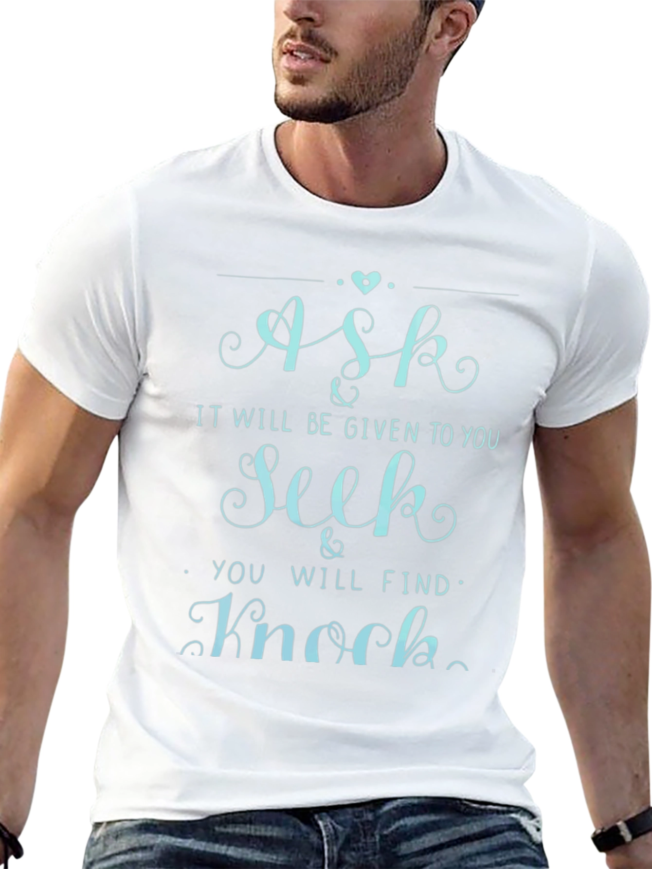 Ask Seek Knock Graphic Tee - Mens Crew Neck