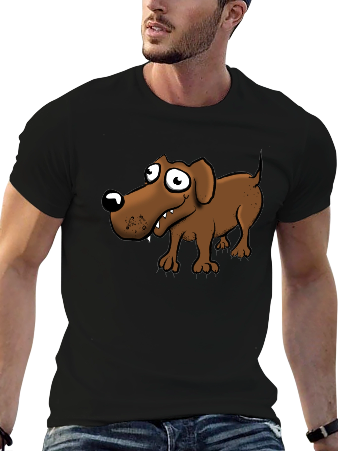 Cartoon Dog Graphic T-Shirt - Black