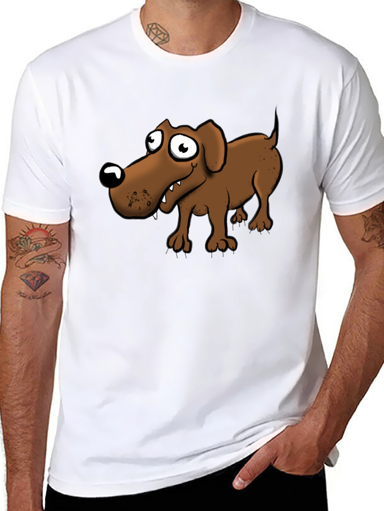 Cartoon Dog Graphic T-Shirt - Black