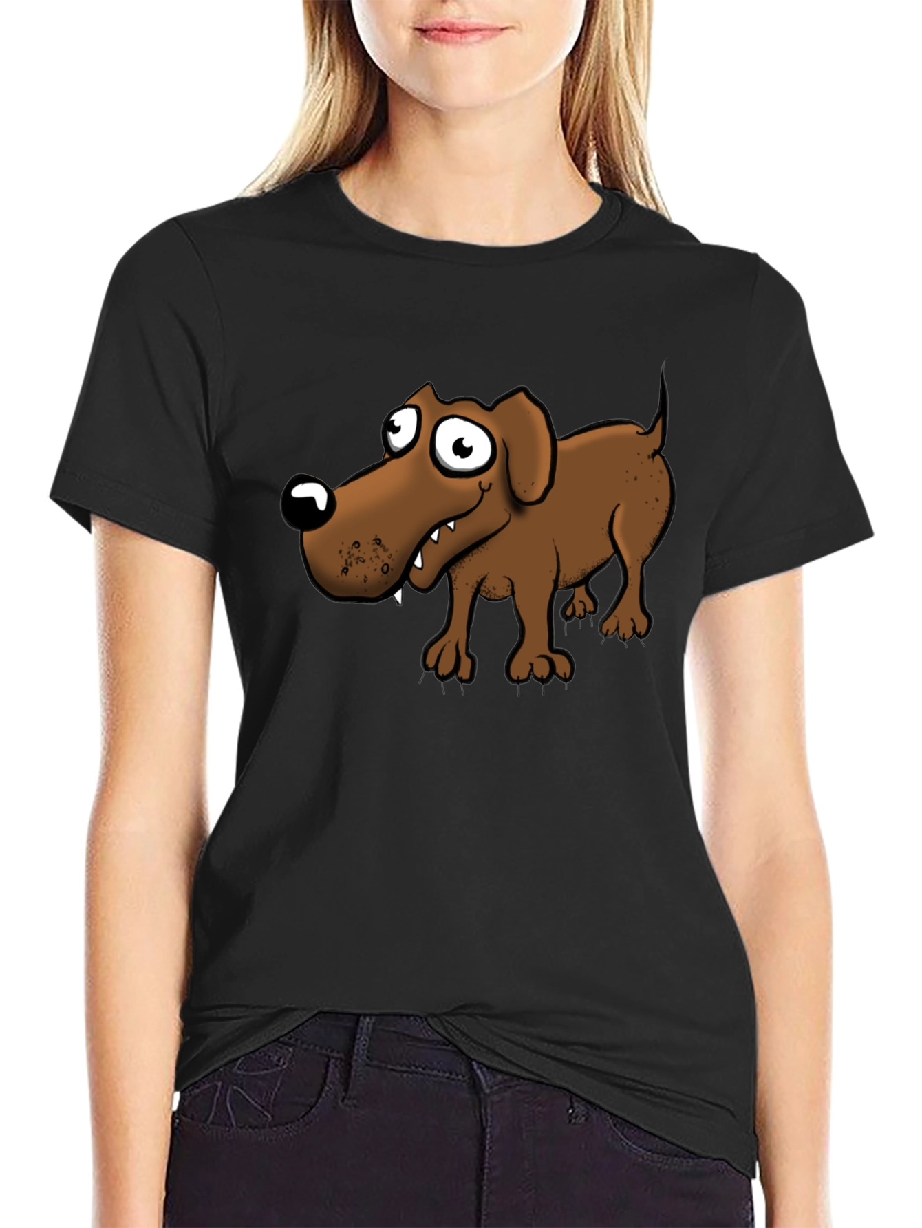 Cartoon Dog Graphic T-Shirt - Black