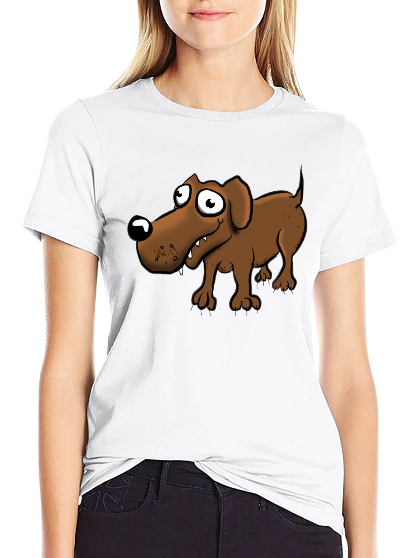 Cartoon Dog Graphic T-Shirt - Black