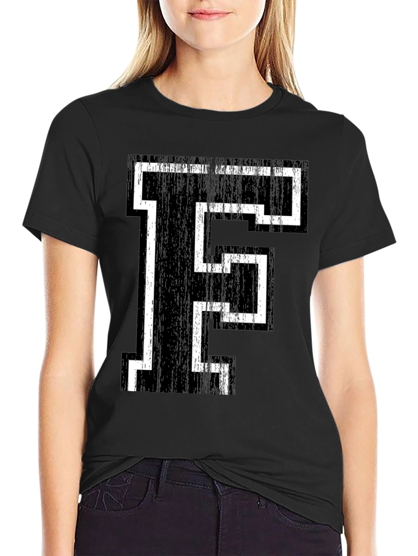 Letter F Graphic T-Shirt - Black Cotton Tee