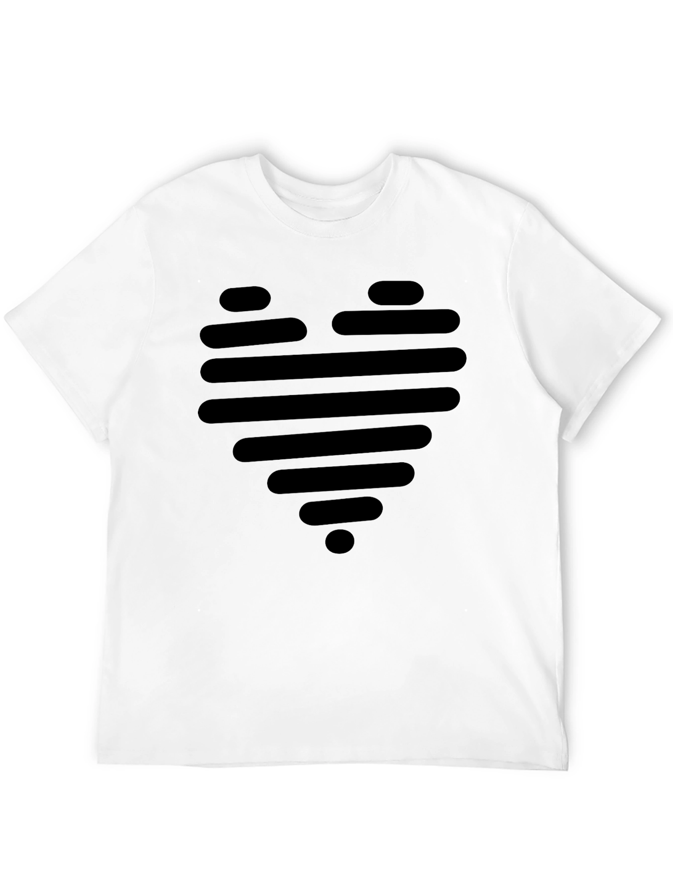 Modern Striped Heart Graphic Black T-Shirt