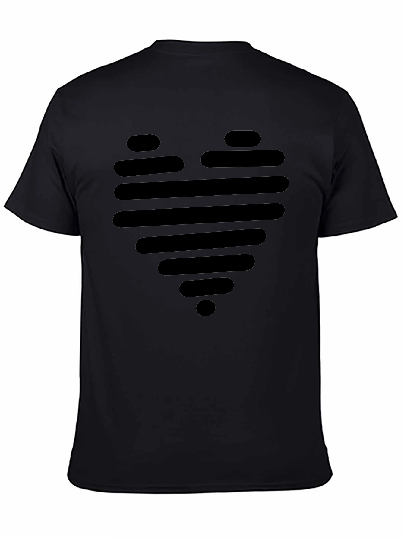 Modern Striped Heart Graphic Black T-Shirt