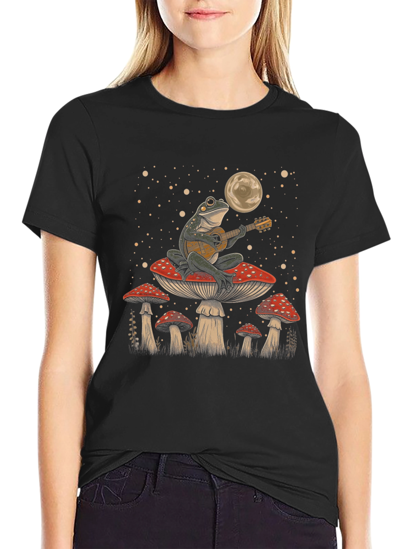 Frog Playing Guitar on Mushroom T-Shirt