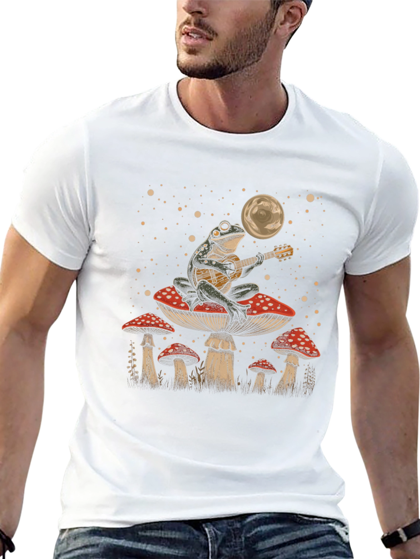 Frog Playing Guitar on Mushroom T-Shirt