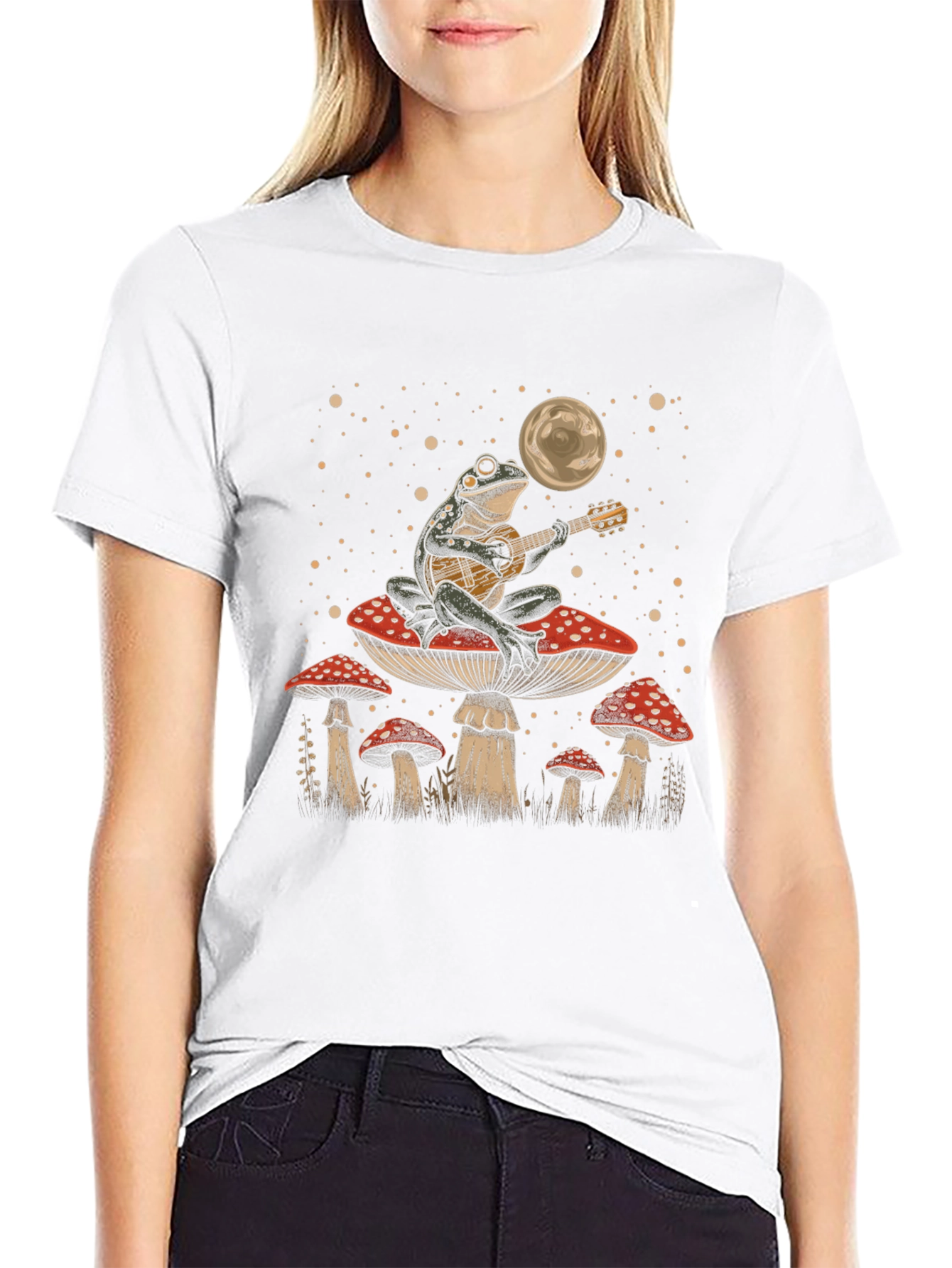 Frog Playing Guitar on Mushroom T-Shirt