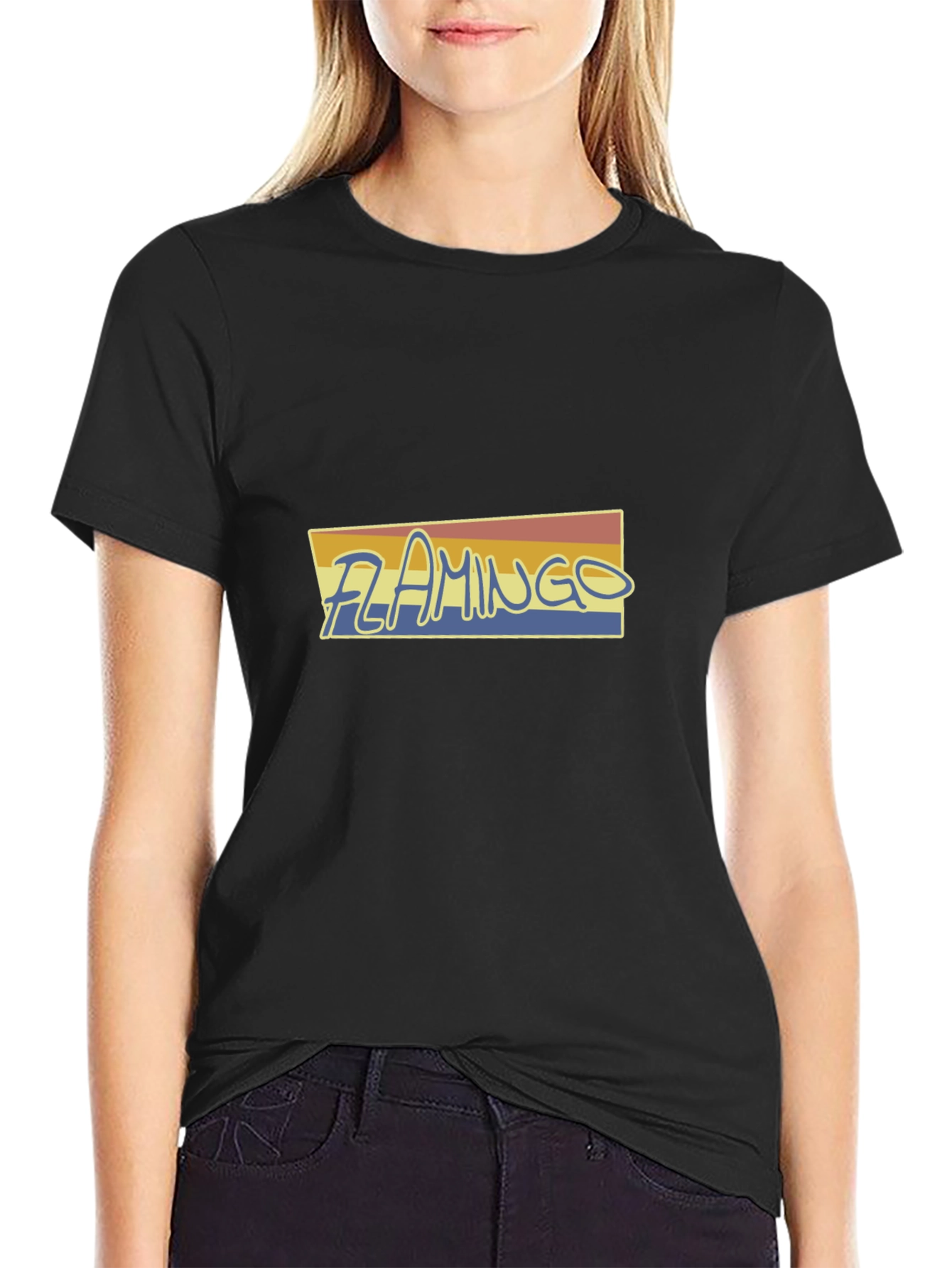 Retro Flamingo Graphic Tee - Soft Black Cotton Shirt