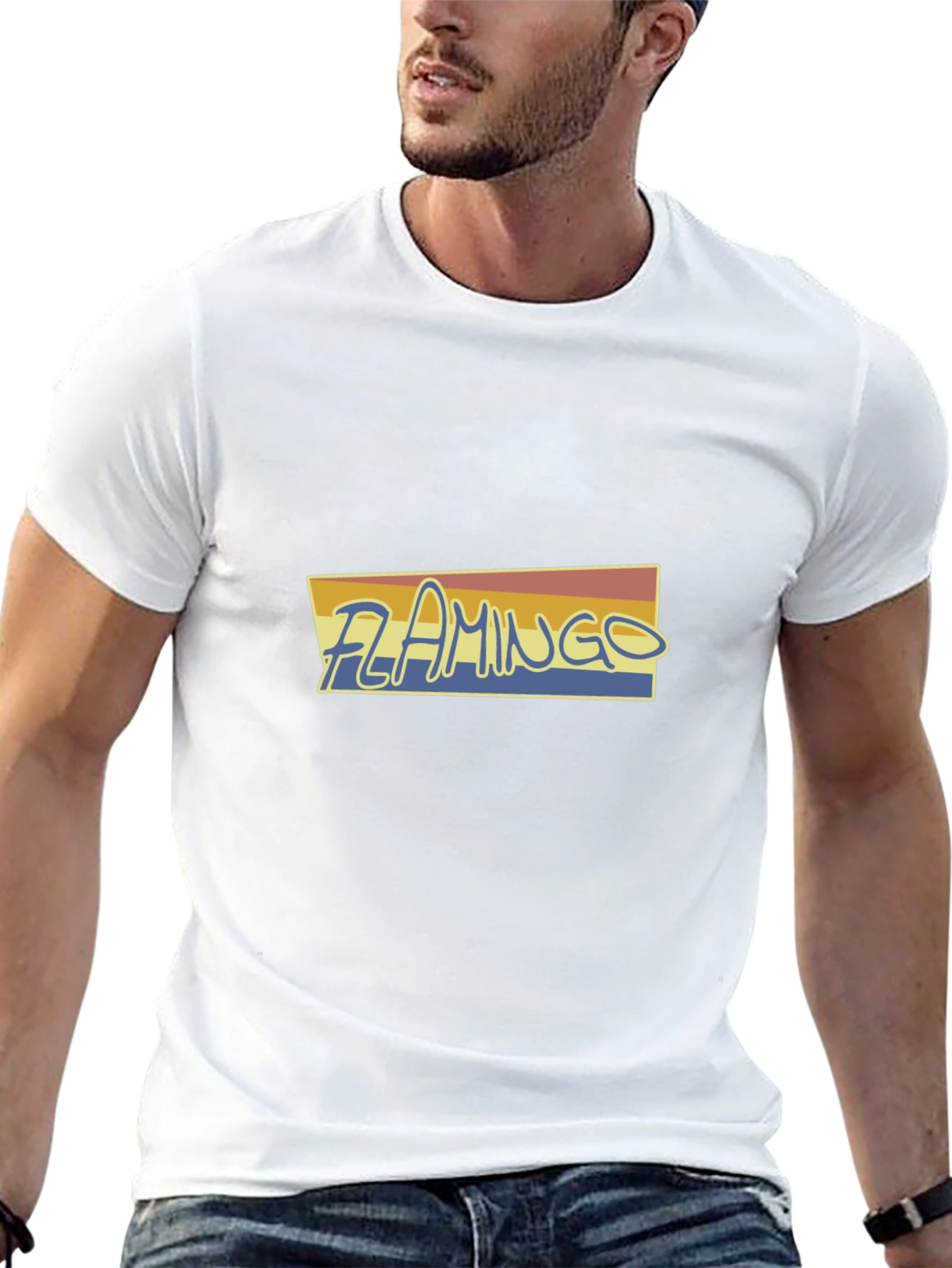 Retro Flamingo Graphic Tee - Soft Black Cotton Shirt