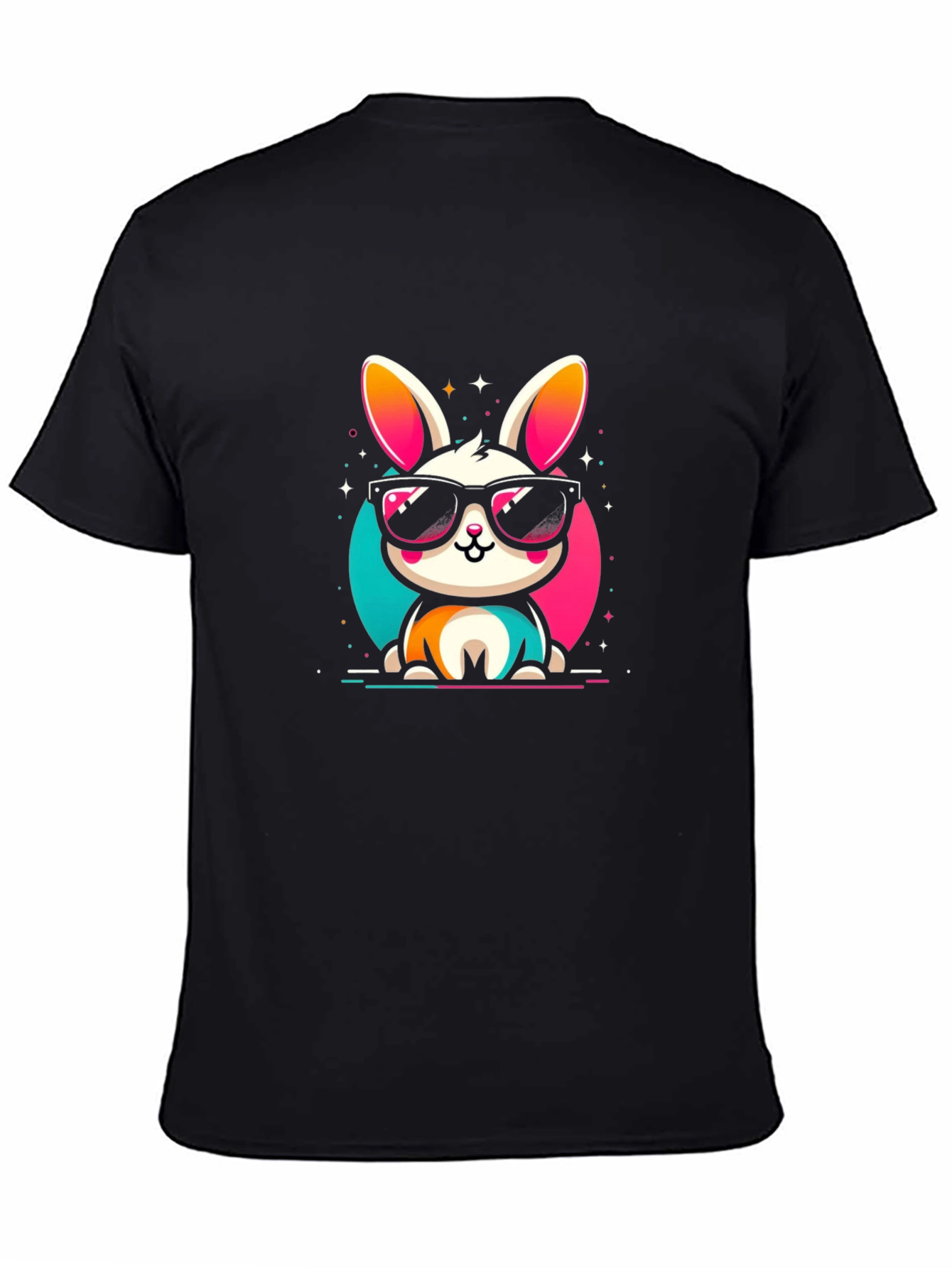 Cool Bunny Graphic Tee - Black Cotton Casual Shirt