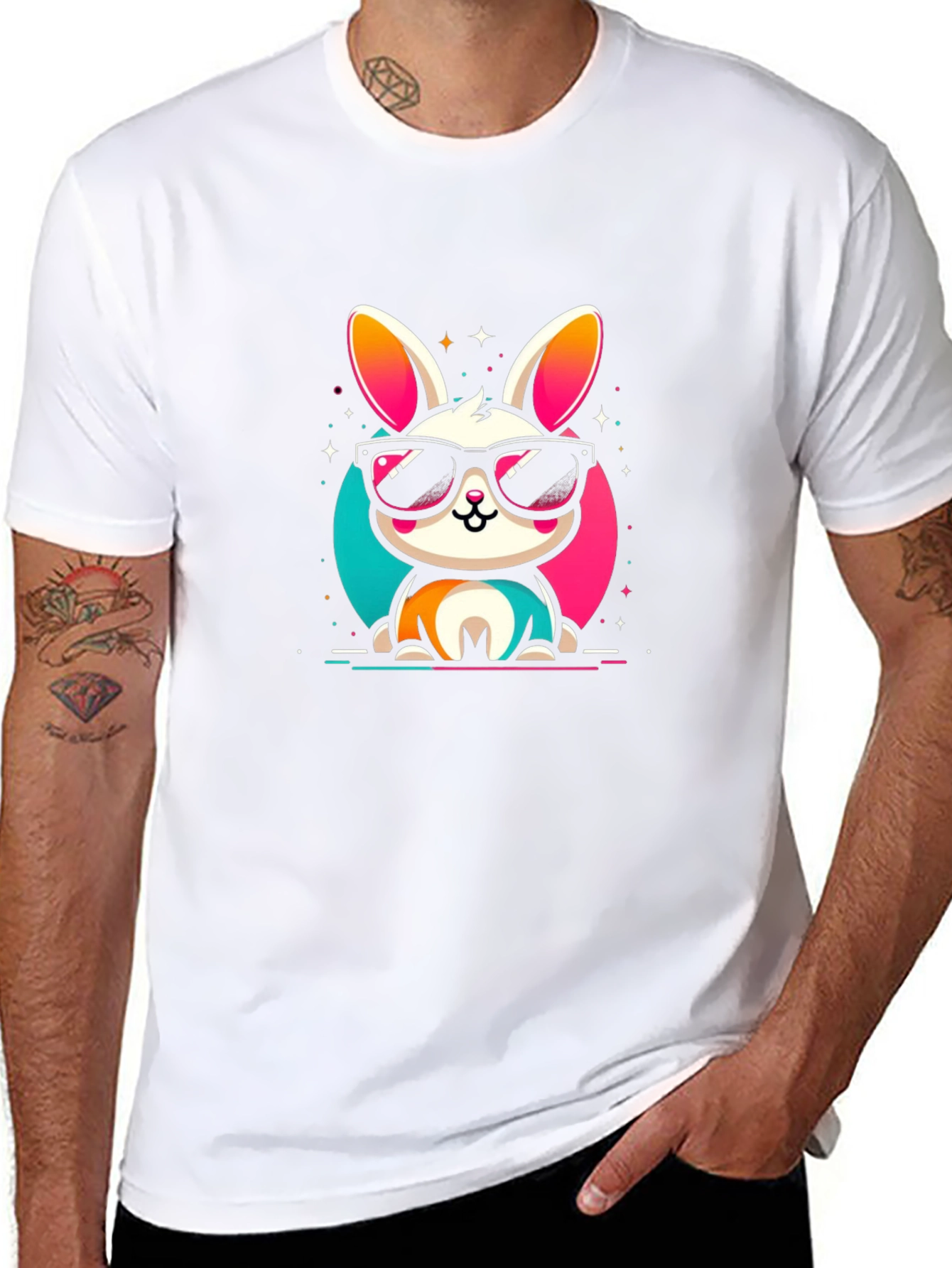 Cool Bunny Graphic Tee - Black Cotton Casual Shirt