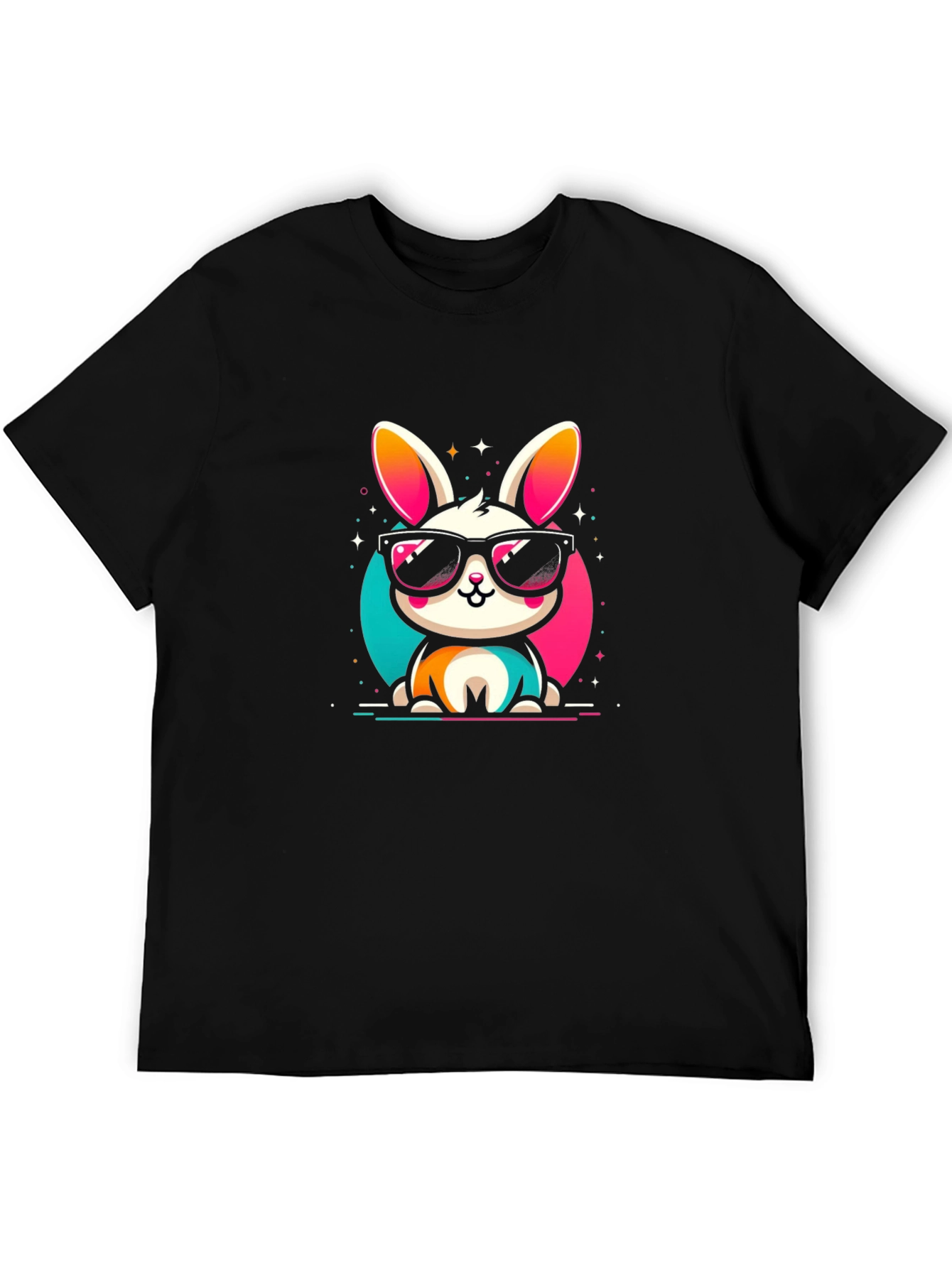 Cool Bunny Graphic Tee - Black Cotton Casual Shirt