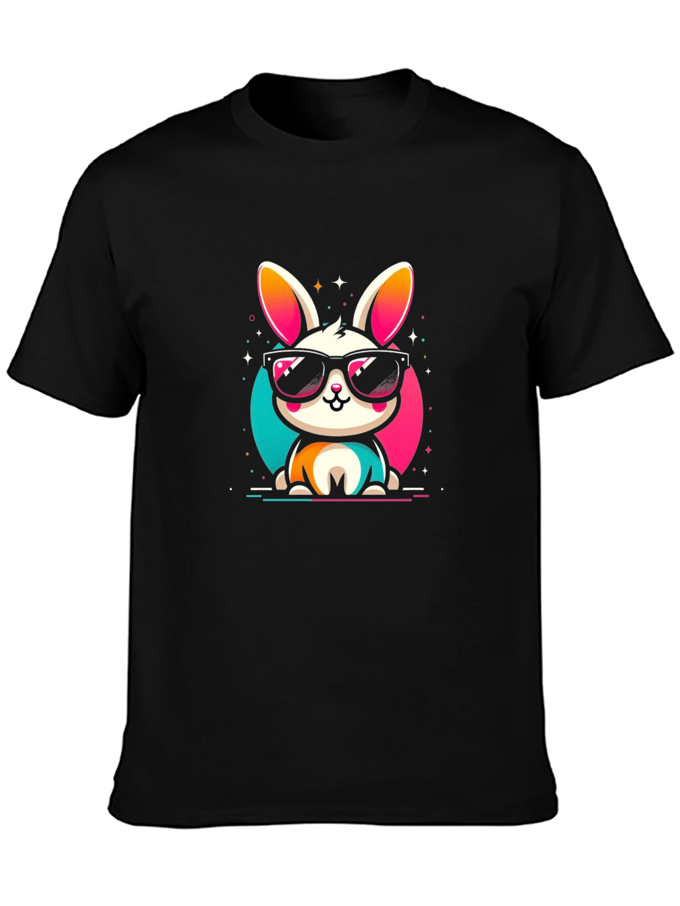 Cool Bunny Graphic Tee - Black Cotton Casual Shirt