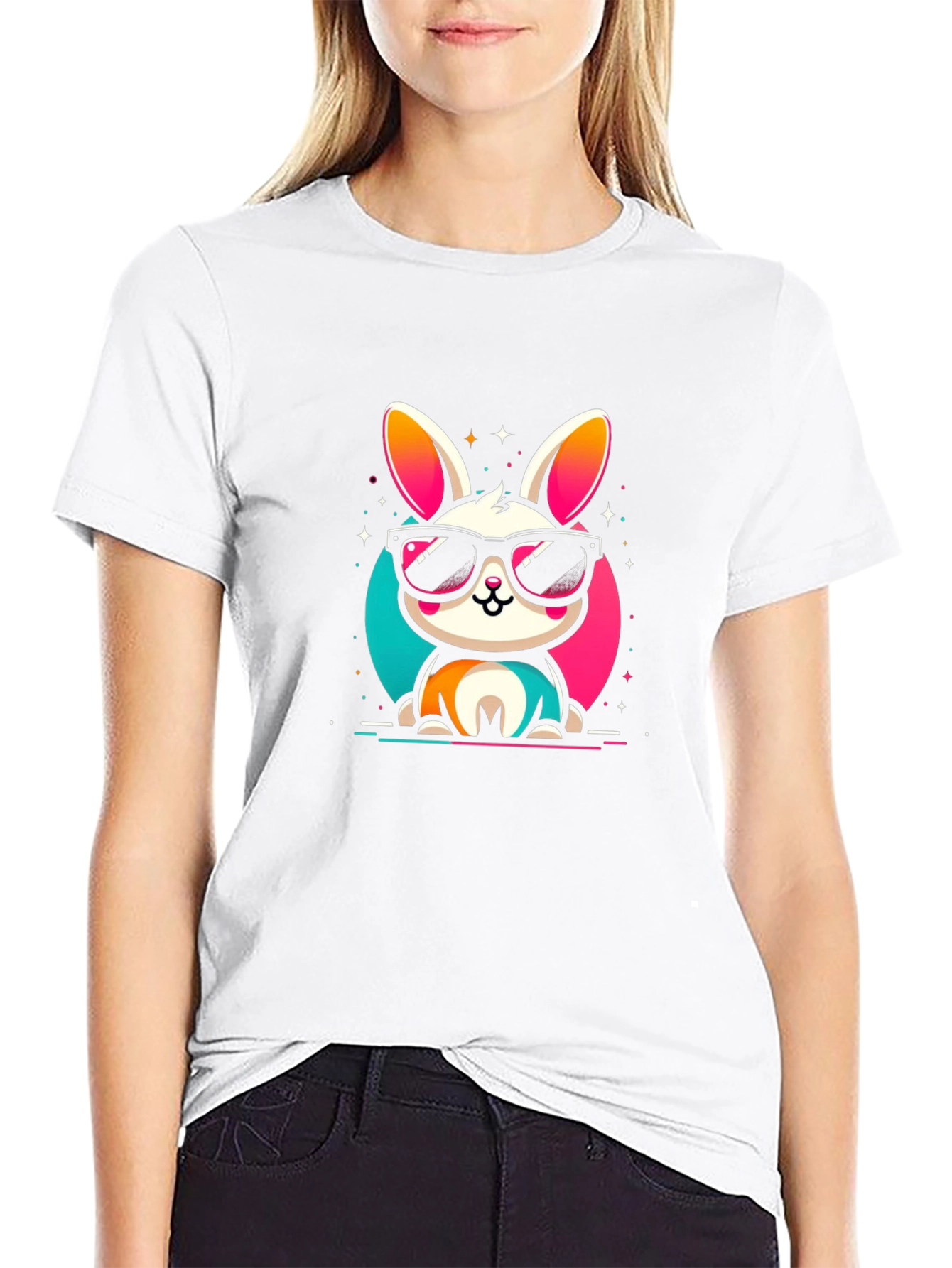Cool Bunny Graphic Tee - Black Cotton Casual Shirt