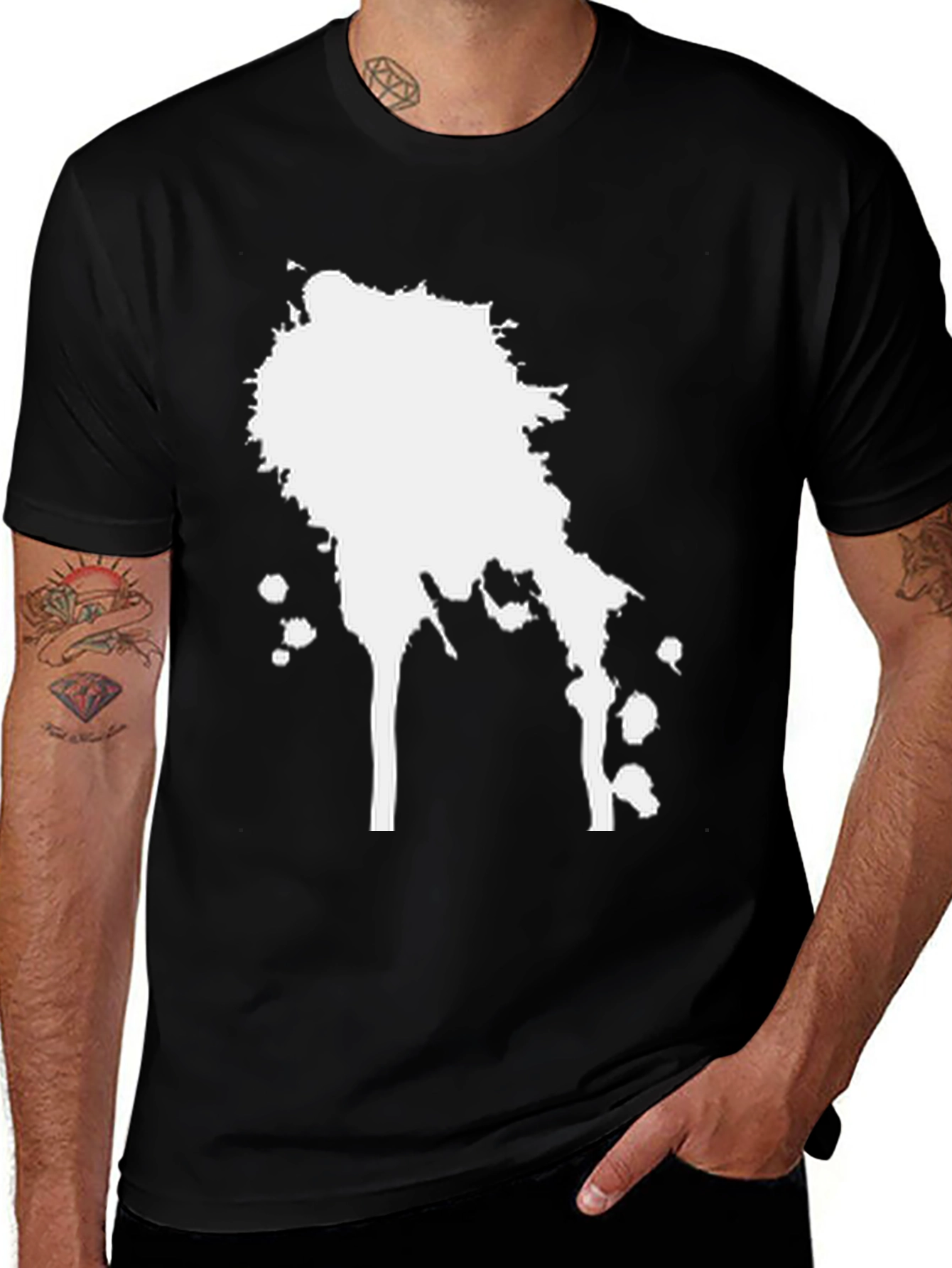 Mens Black T-Shirt with White Splatter Design