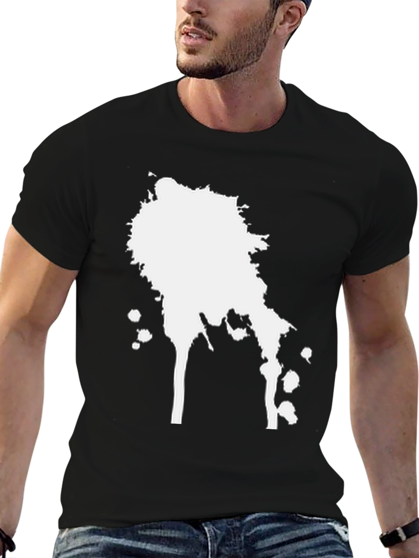 Mens Black T-Shirt with White Splatter Design