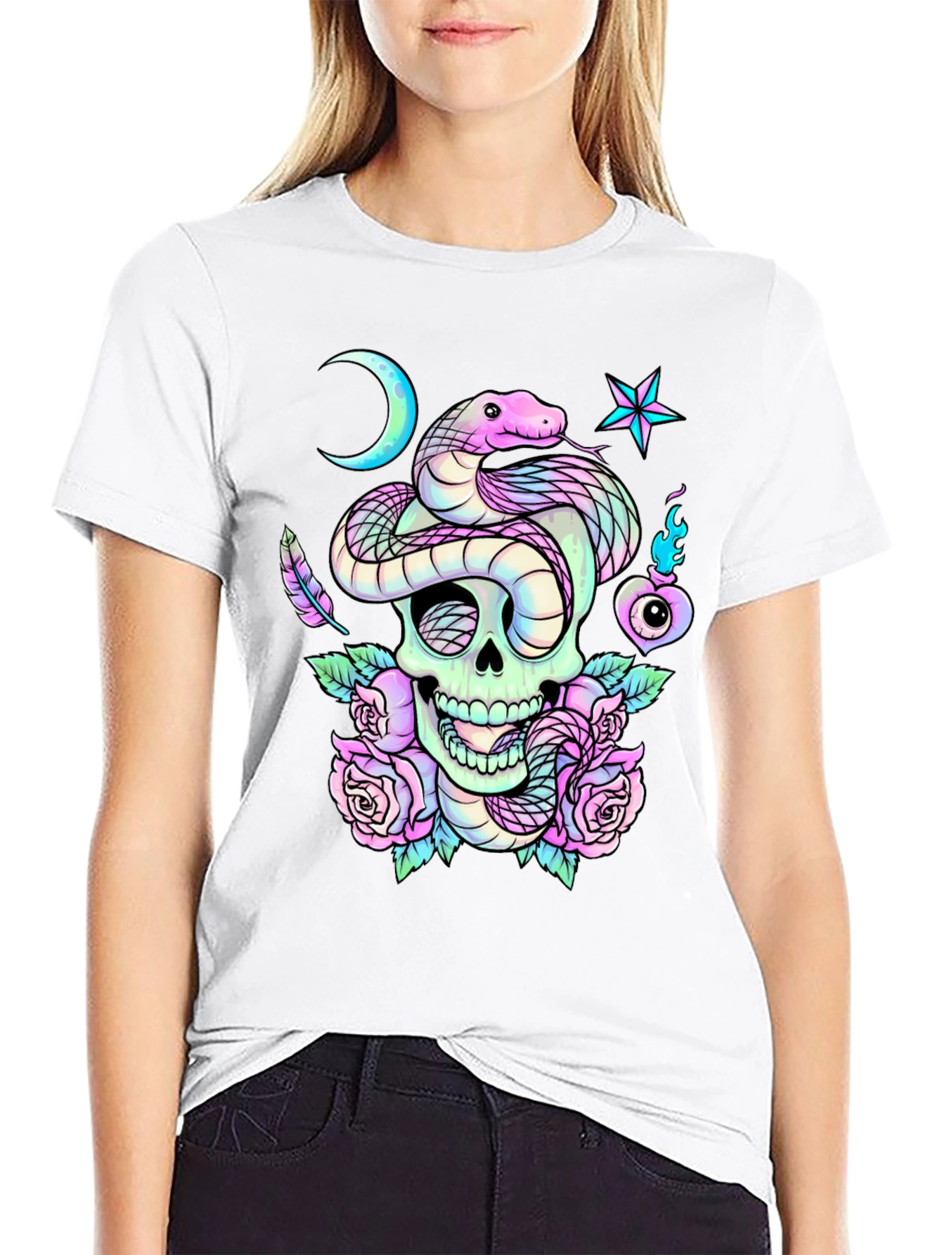 Skull Snake Roses Graphic T-Shirt