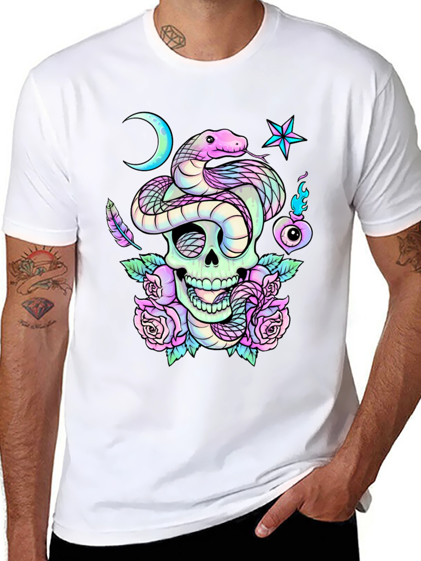Skull Snake Roses Graphic T-Shirt